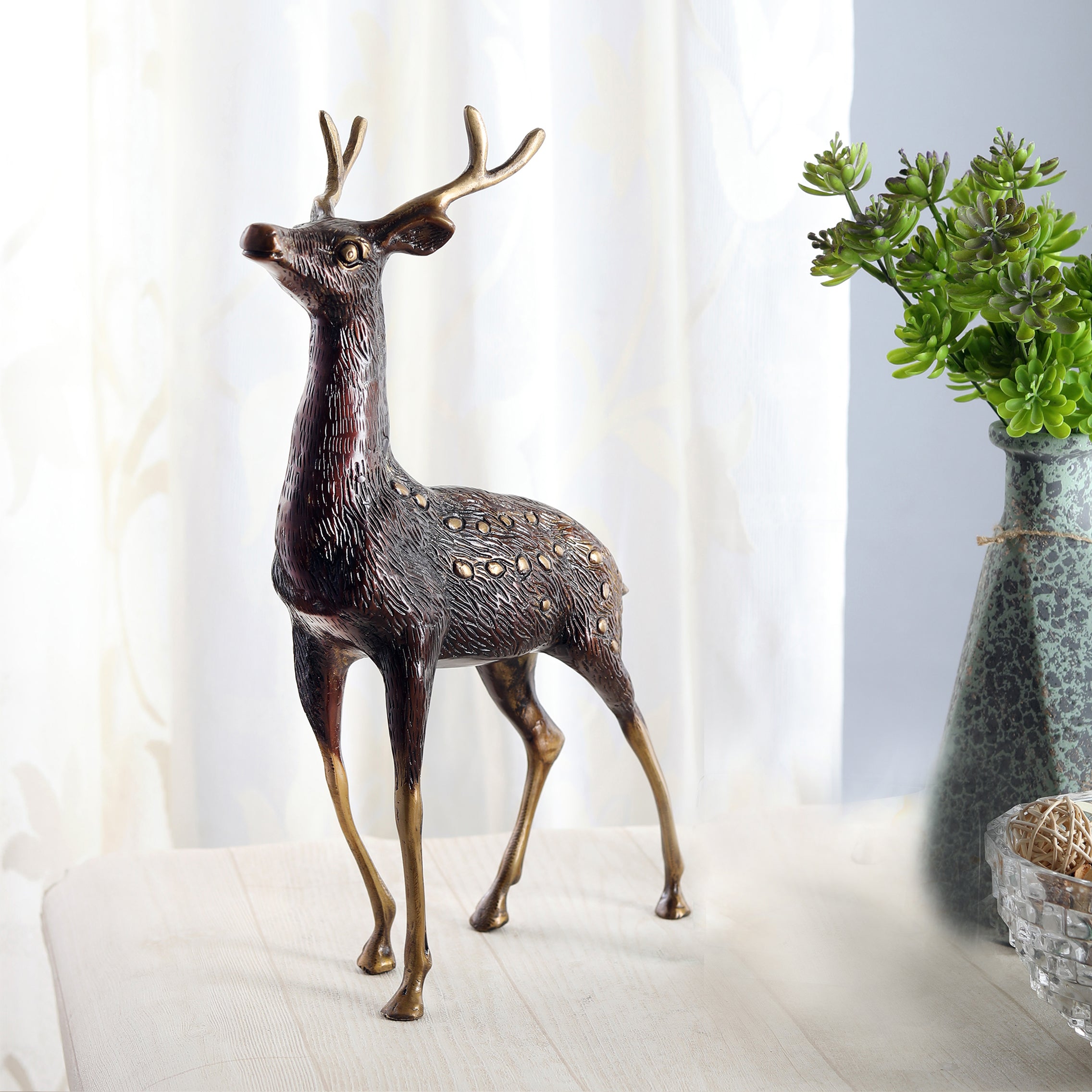 Brass Vintage Royal Stag Standing Deer Showpiece