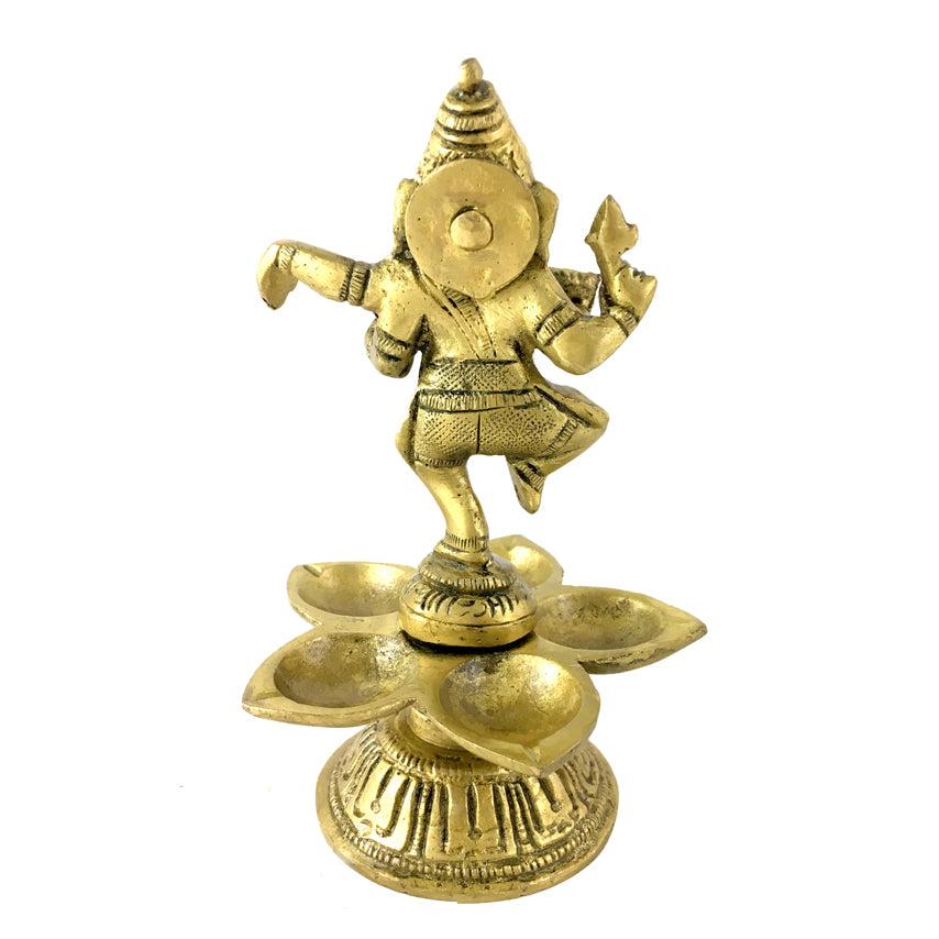 Brass Ganesha Design Five Oil Wick Diya