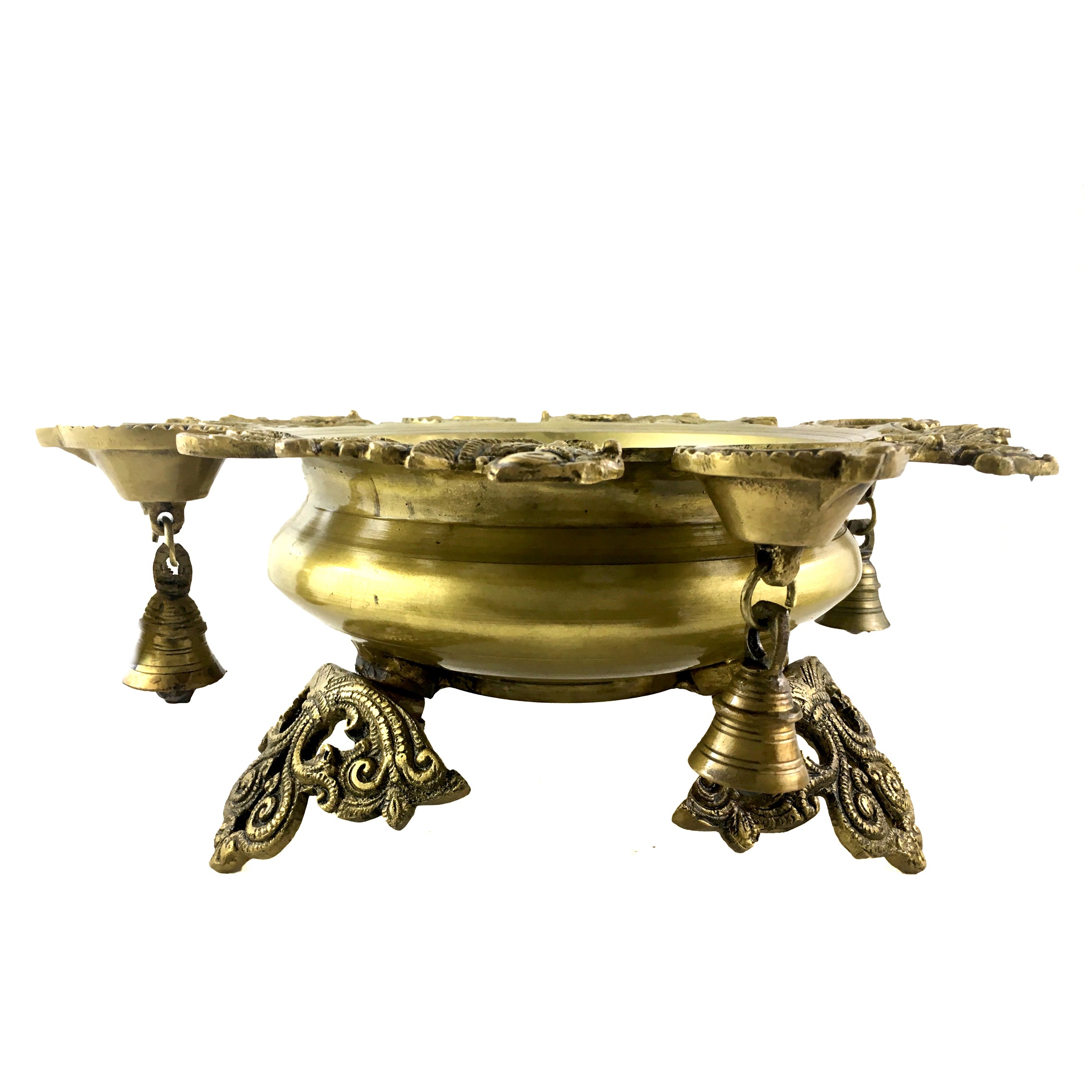 Brass Peacock Design Urli with 4 Diyas