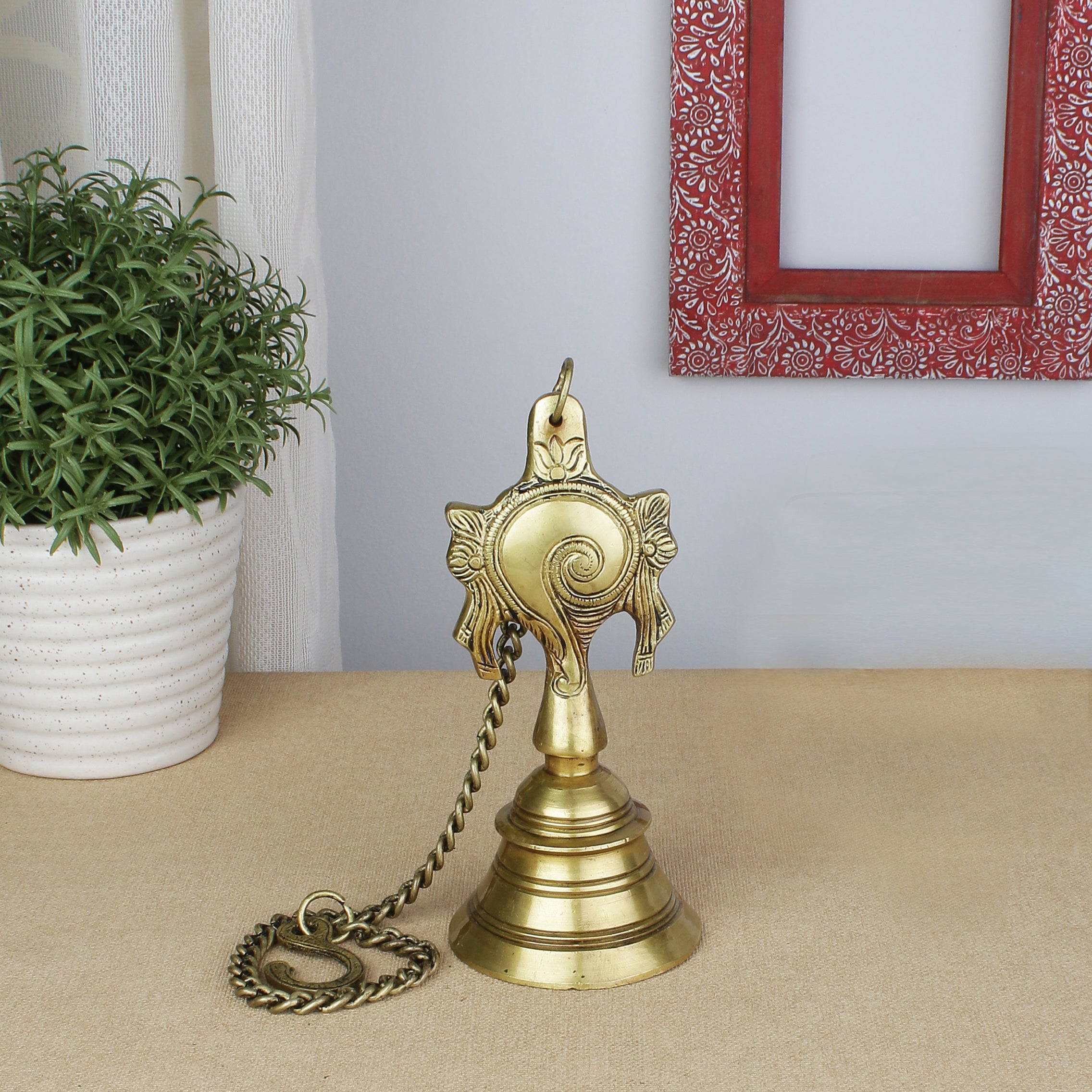 Brass Shankh Chakra Design Hanging Bell