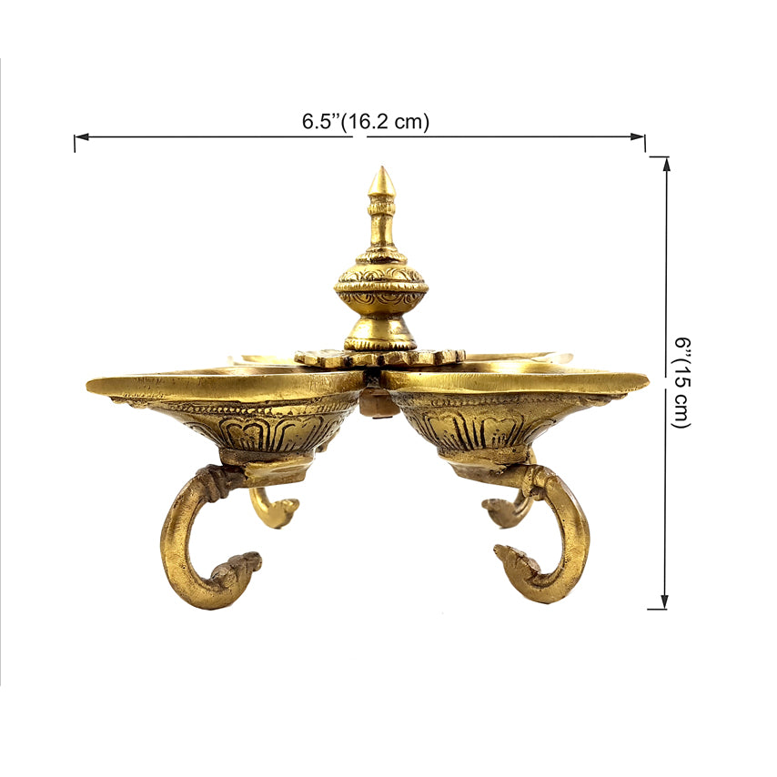 Brass Ethnic Indian Design Four Diyas on Curved Stand