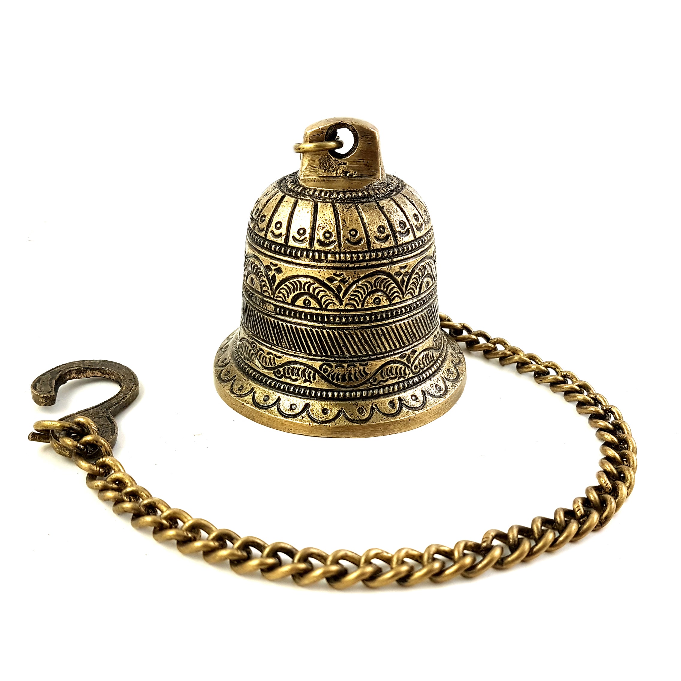 Brass Ethnic Carved Temple Hanging Designer Bell, Hanging Bells for Decoration