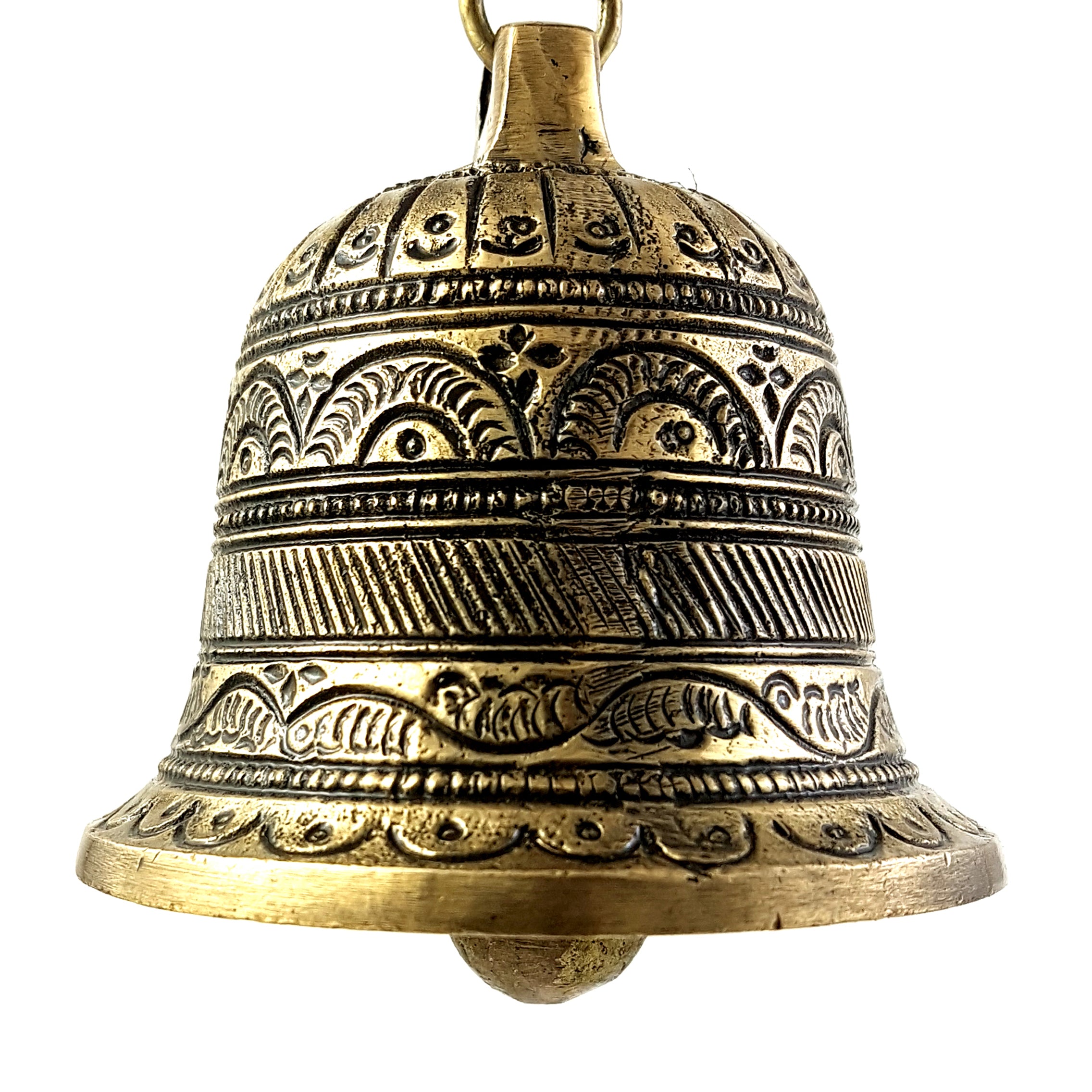 Brass Ethnic Carved Temple Hanging Designer Bell, Hanging Bells for Decoration