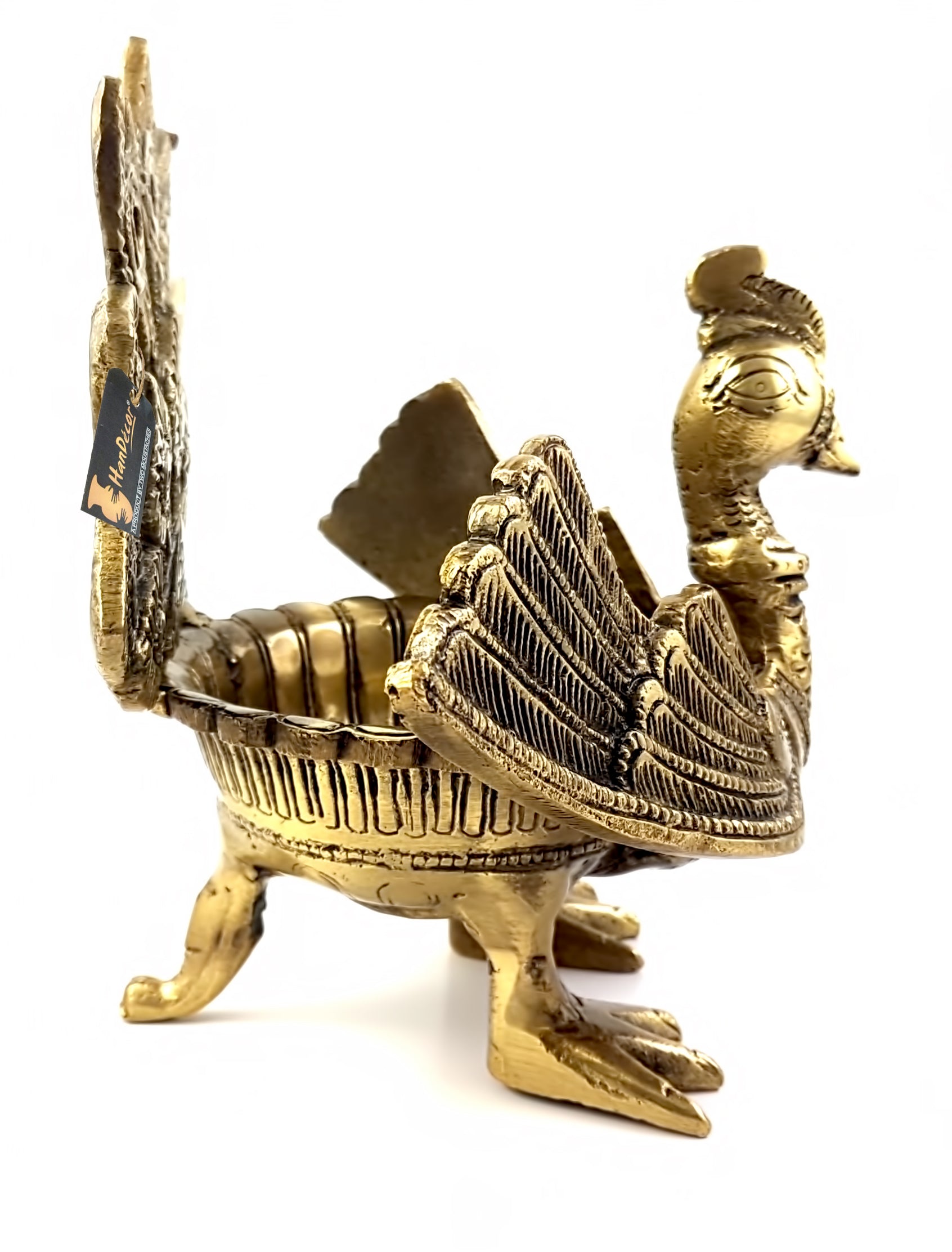 Brass Peacock Winged Urli Diya, Urli Bowl for Home Decor