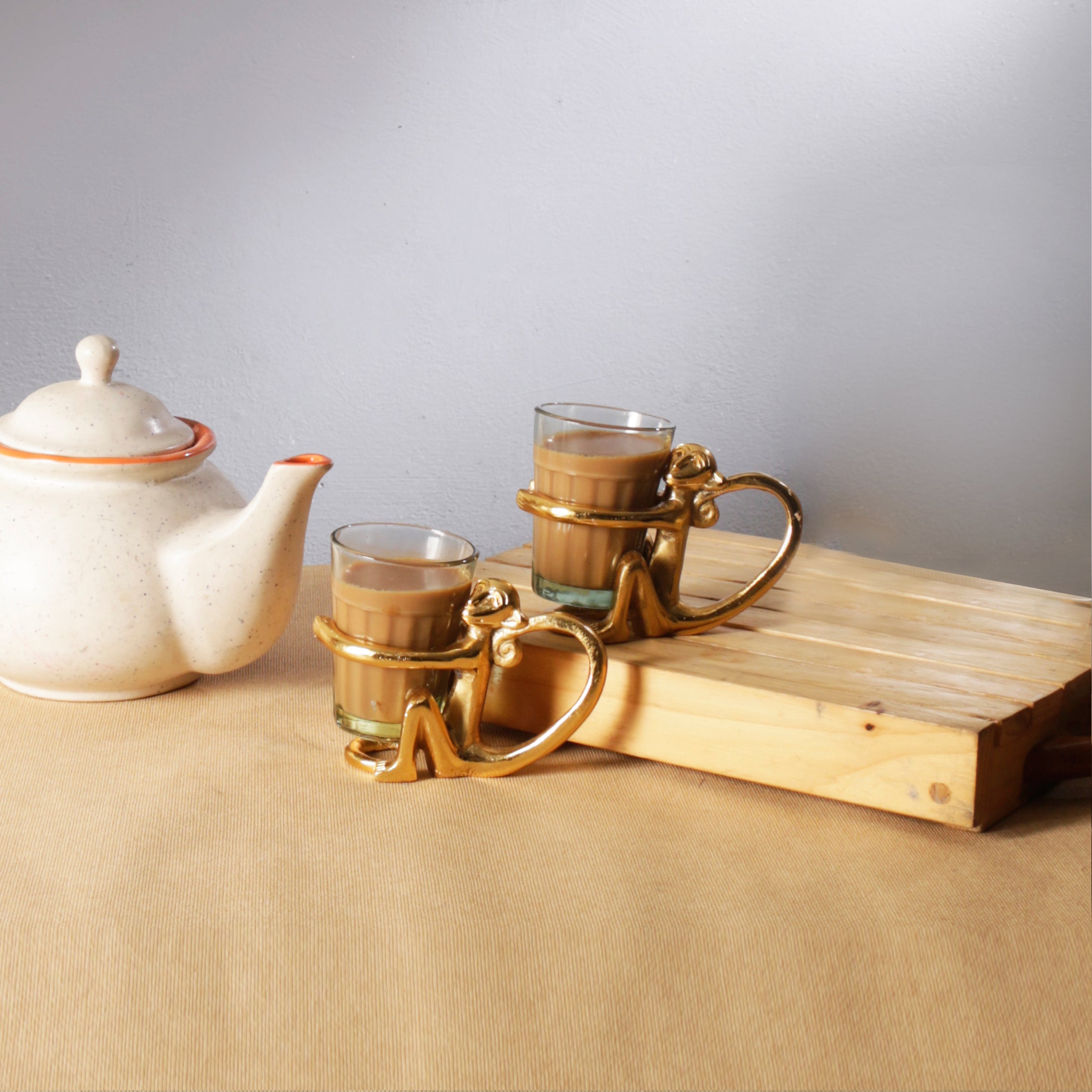 Brass Monkey Tea Cup Holder Glass Pair - Set of 2