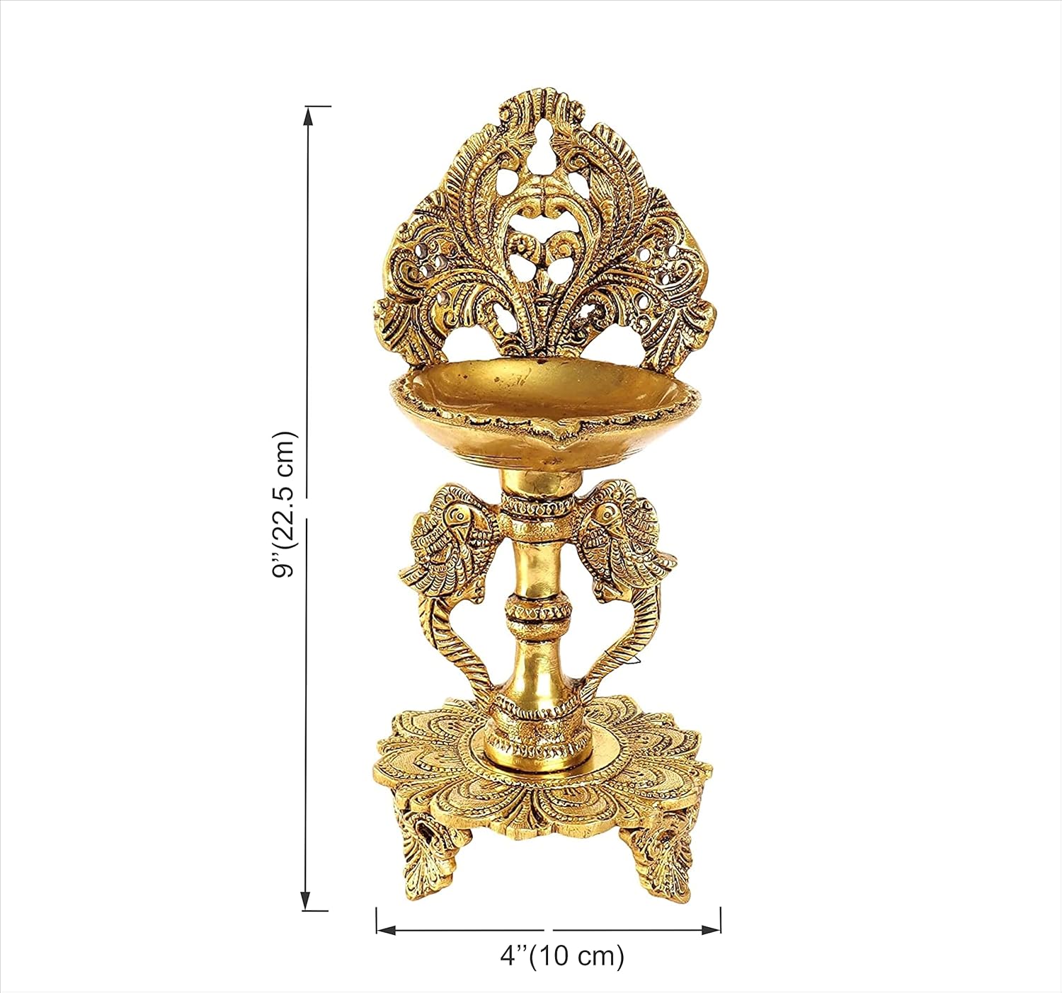 Brass 9 Inches Ethnic Twin Peacock Design Oil Diya with Base