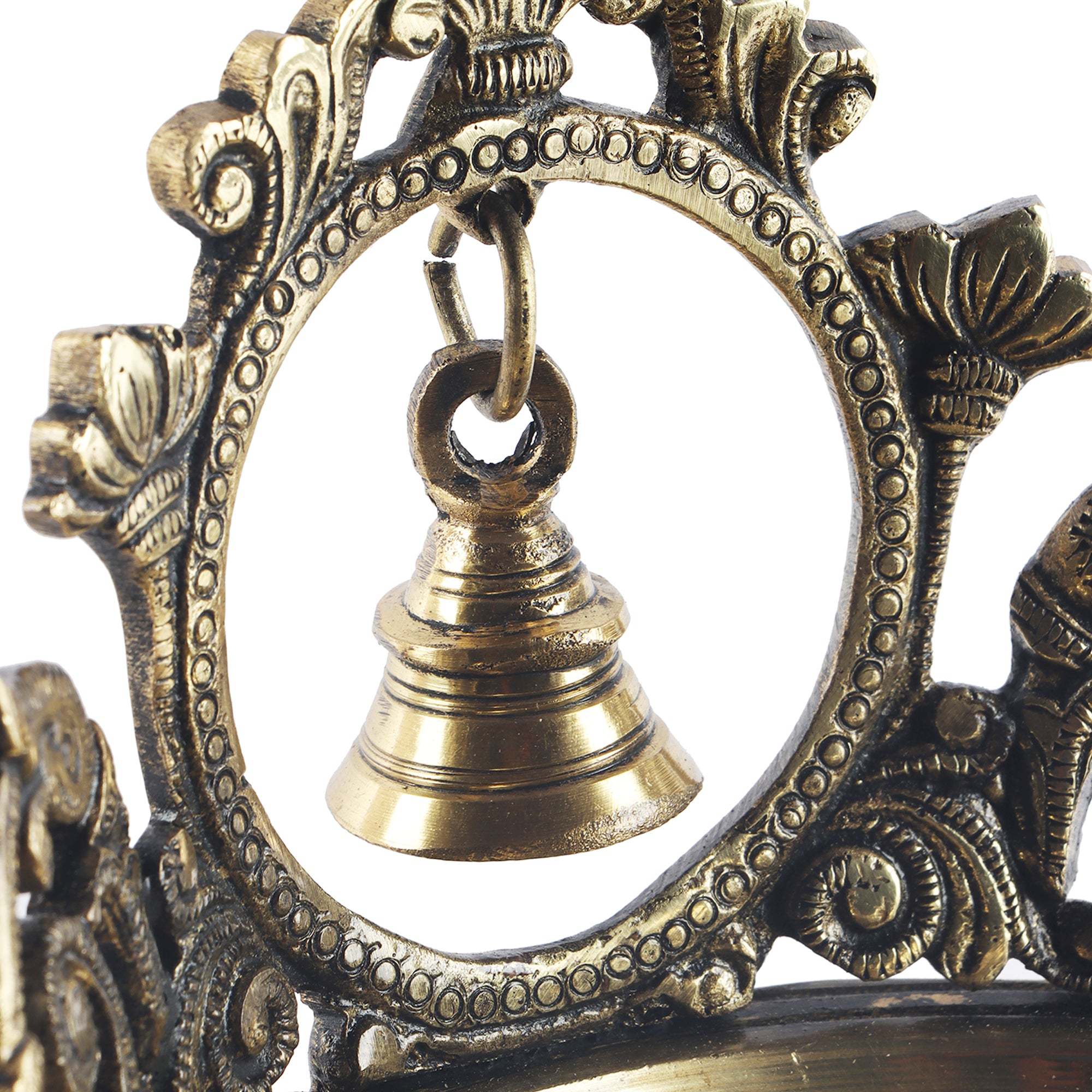 Brass Ethnic Carved 7 Inches Decor Urli Bowl with Bell, Antique