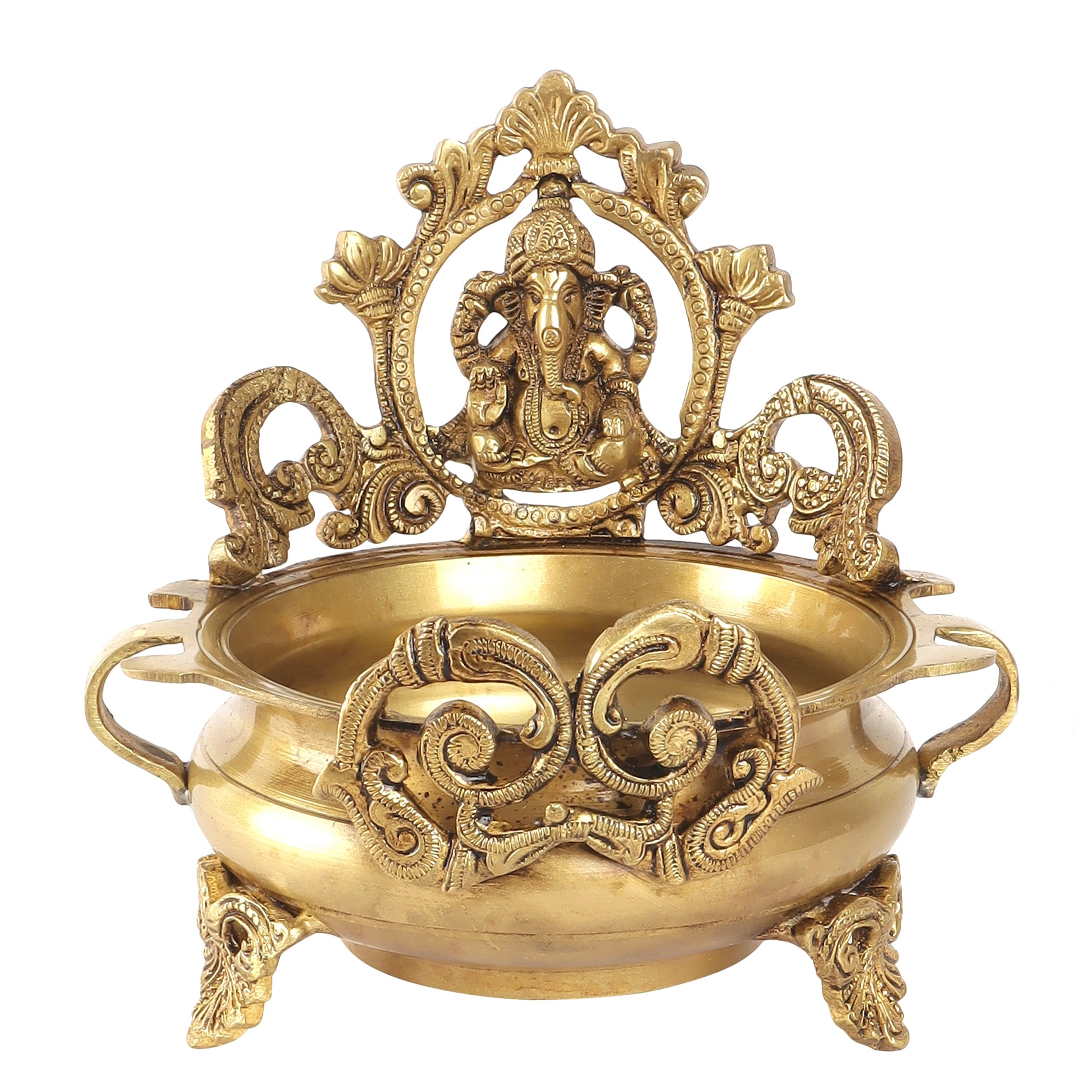 Brass Ethnic Carved Ganesha Design Urli