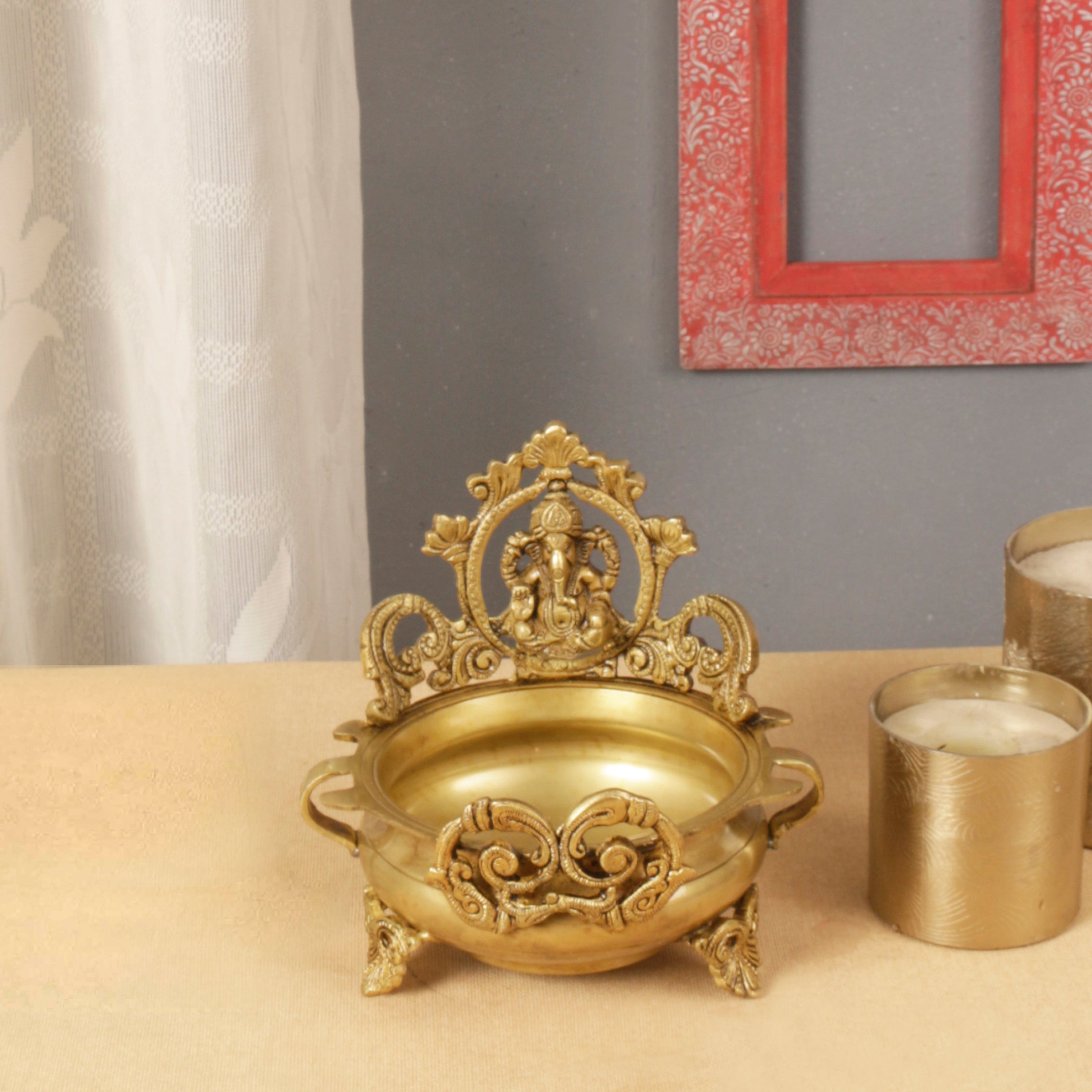 Brass Ethnic Carved Ganesha Design Urli
