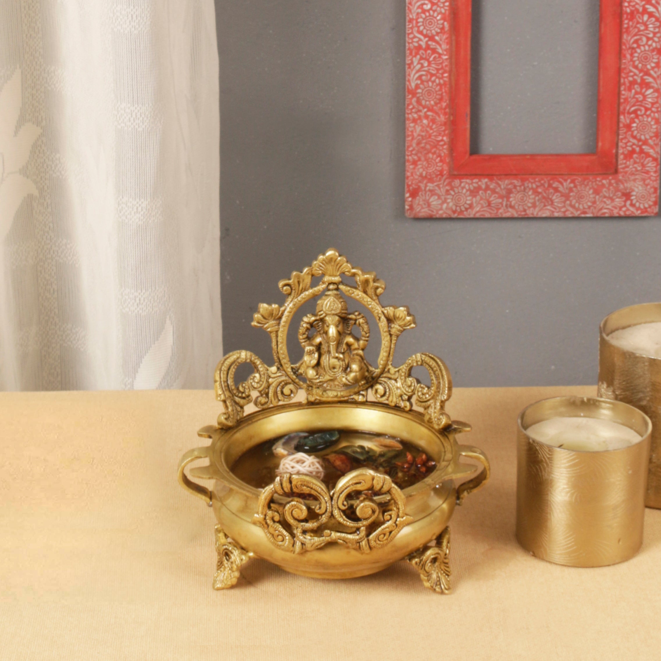 Brass Ethnic Carved Ganesha Design Urli