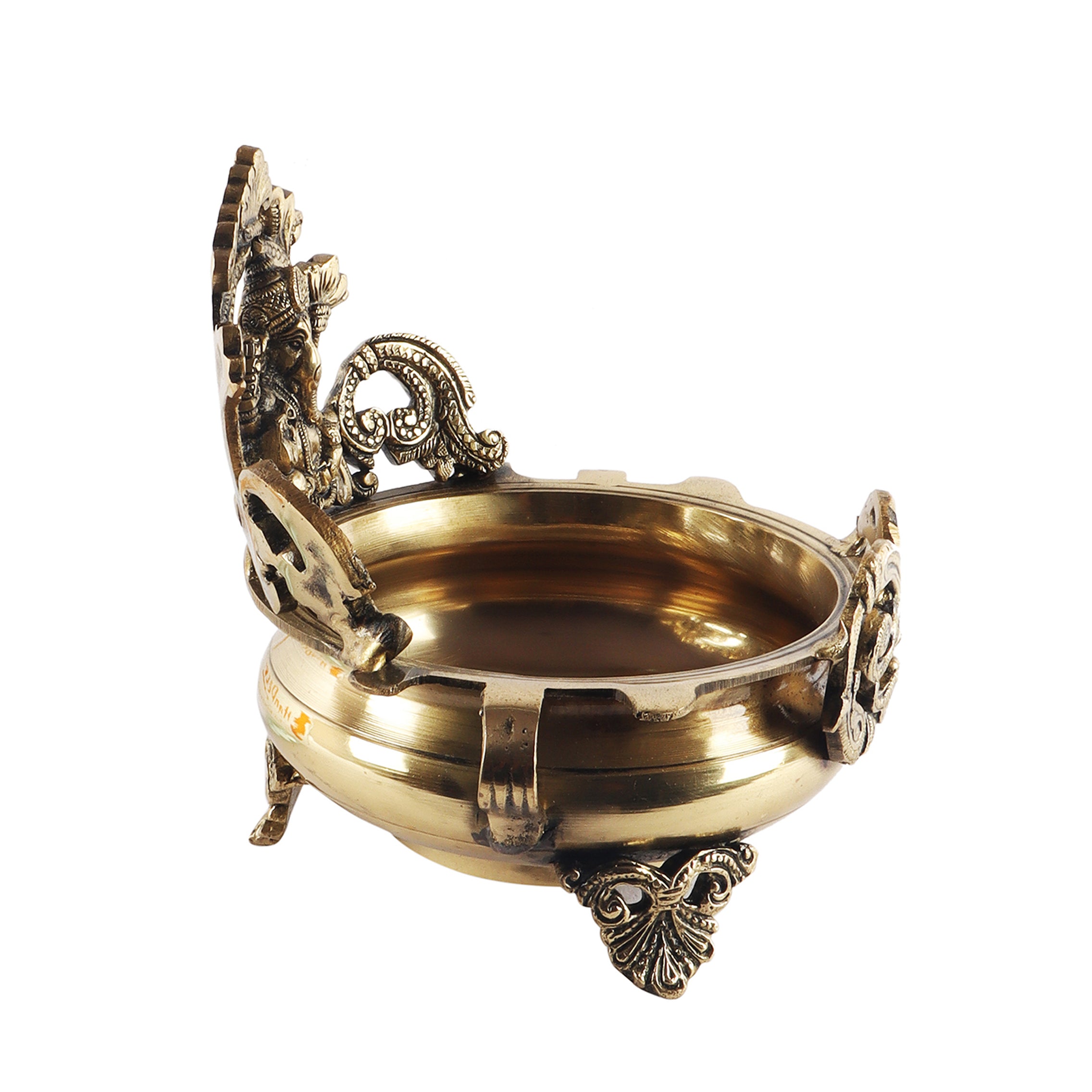 Brass Ethnic Carved Ganesha Design 7 Inches Brass Decor Urli Decor Bowl Showpiece