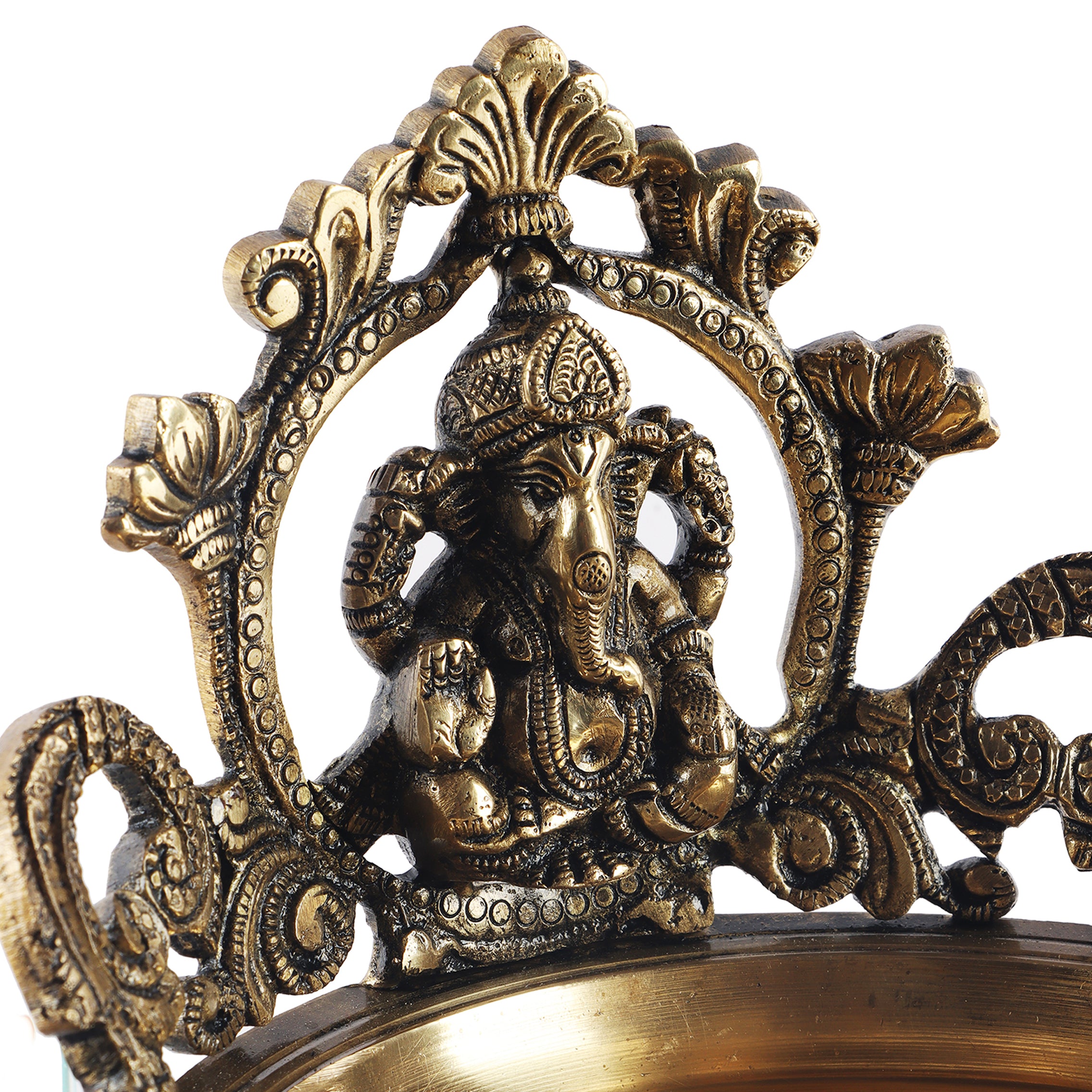Brass Ethnic Carved Ganesha Design 7 Inches Brass Decor Urli Decor Bowl Showpiece