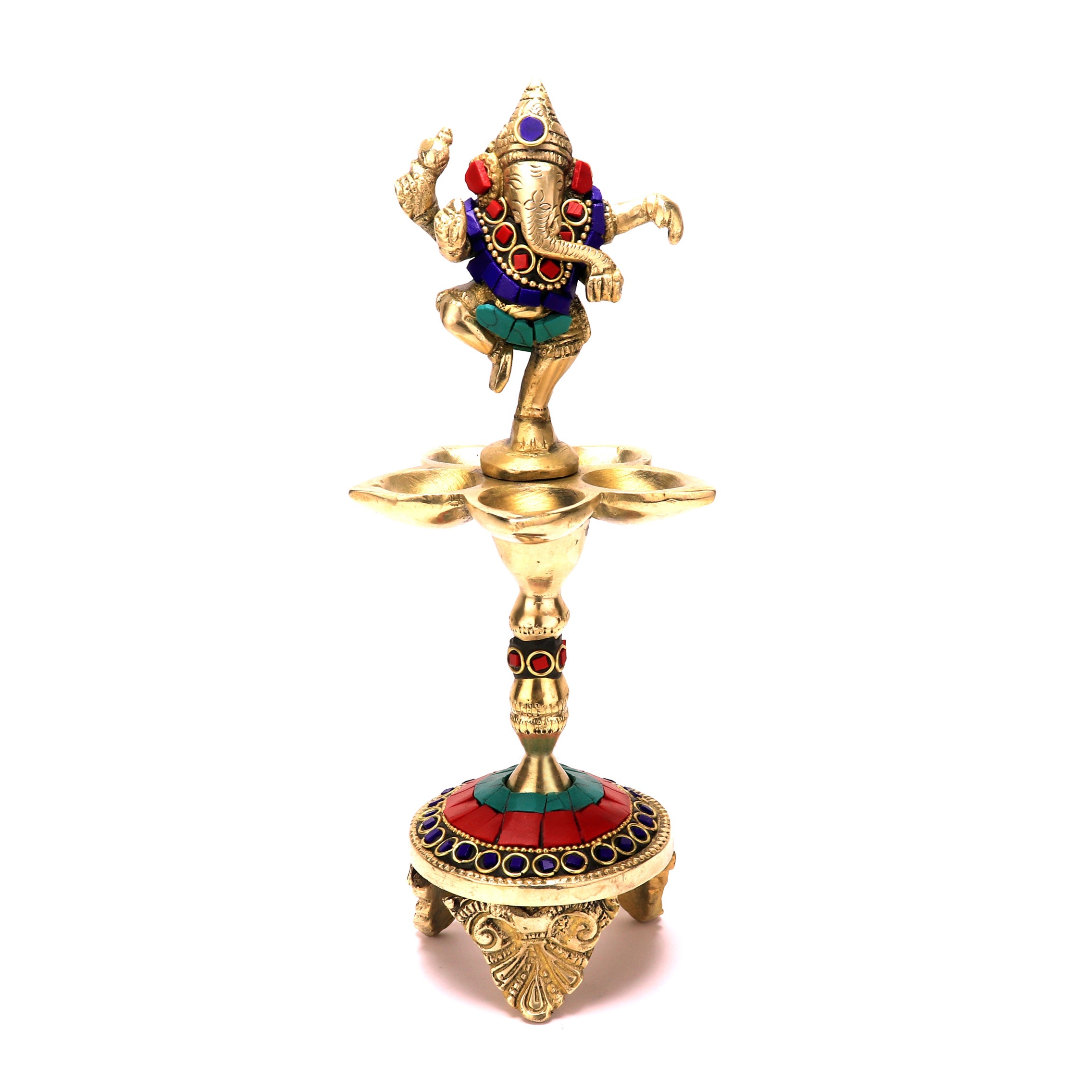 Buy Brass Dancing Ganesha Oil Diya with Base Brass Showpiece