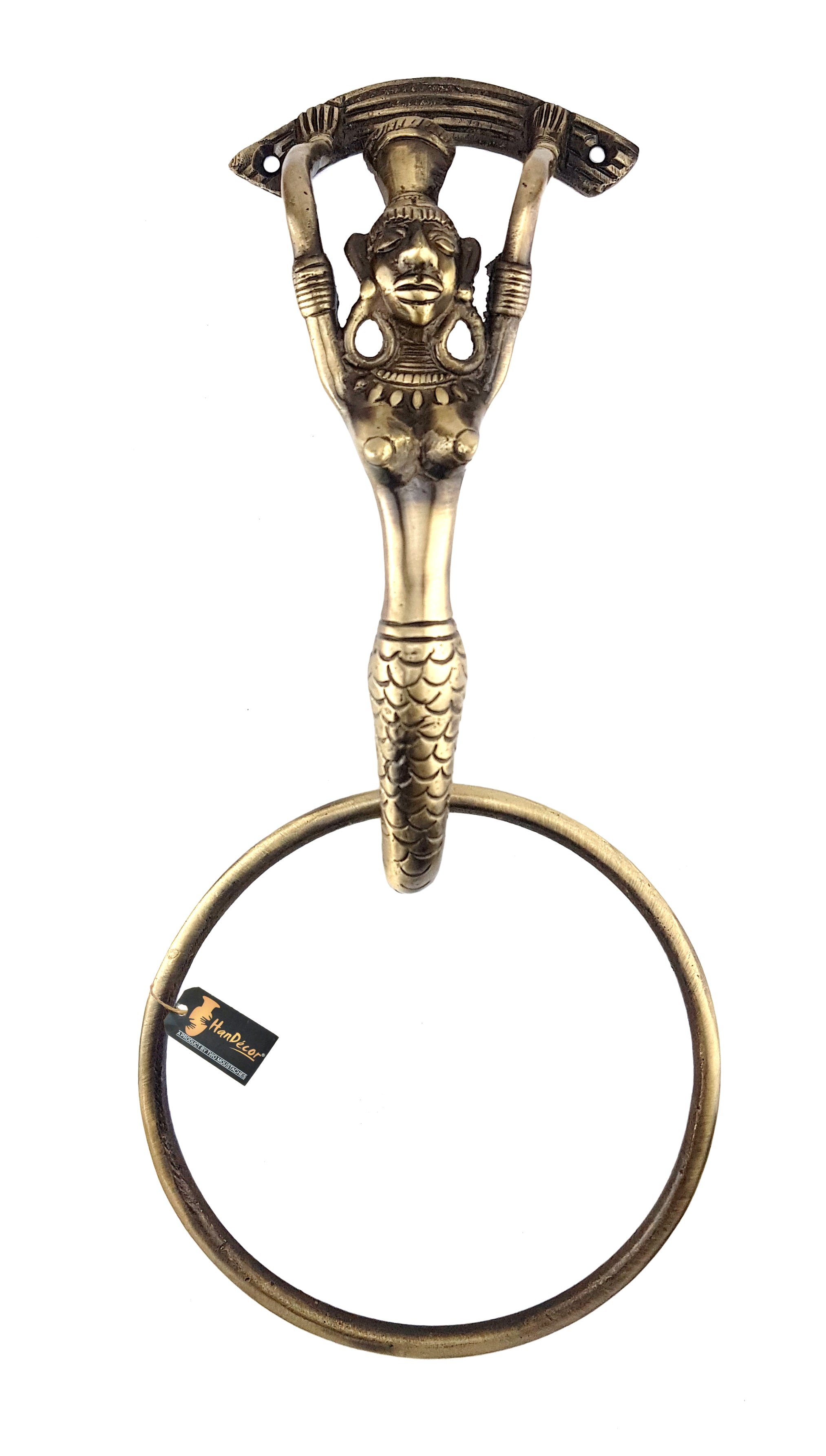 Mermaid Design Brass Towel Hanger, Brass Towel Holders for Bathroom