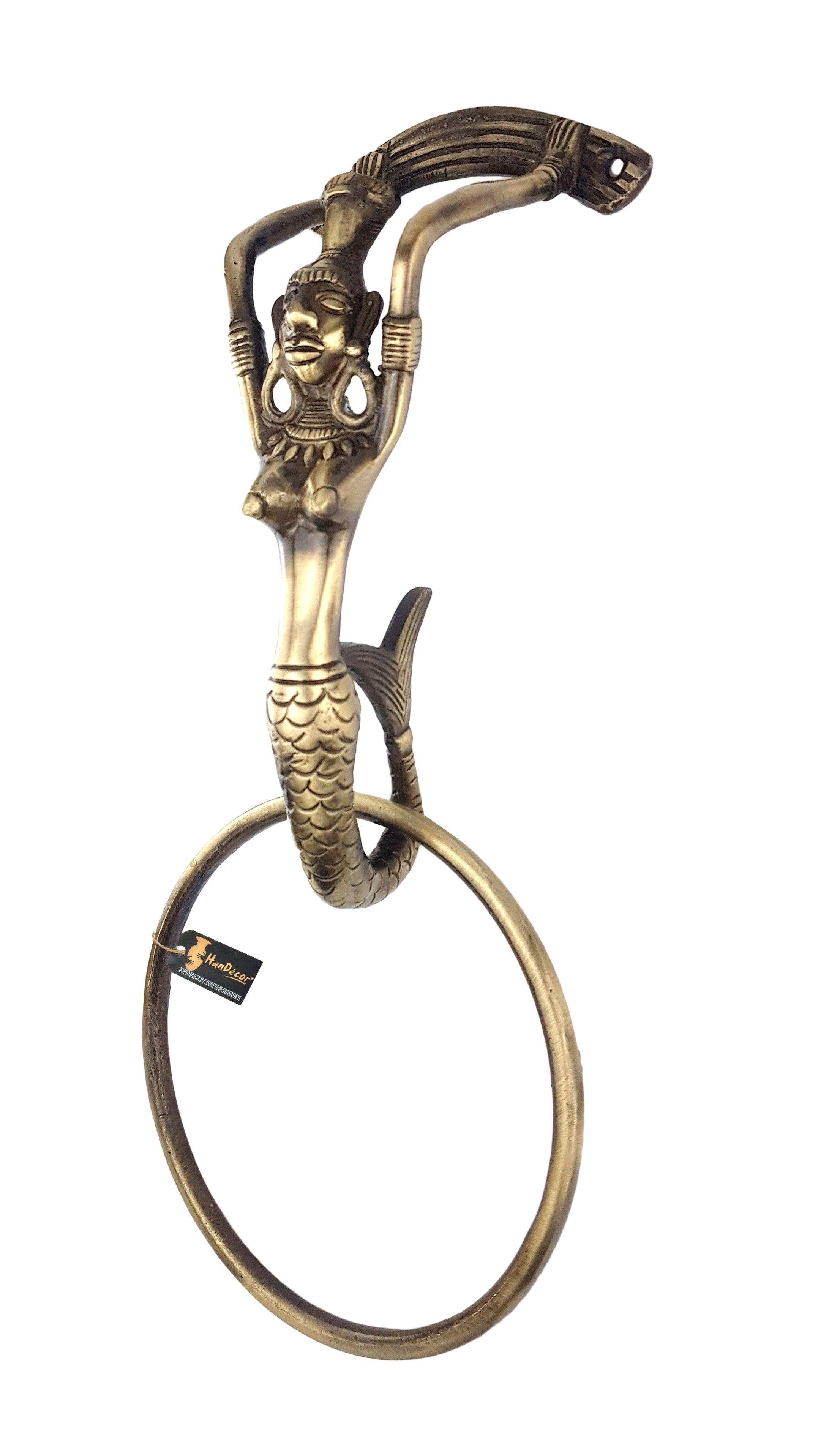 Mermaid Design Brass Towel Hanger, Brass Towel Holders for Bathroom