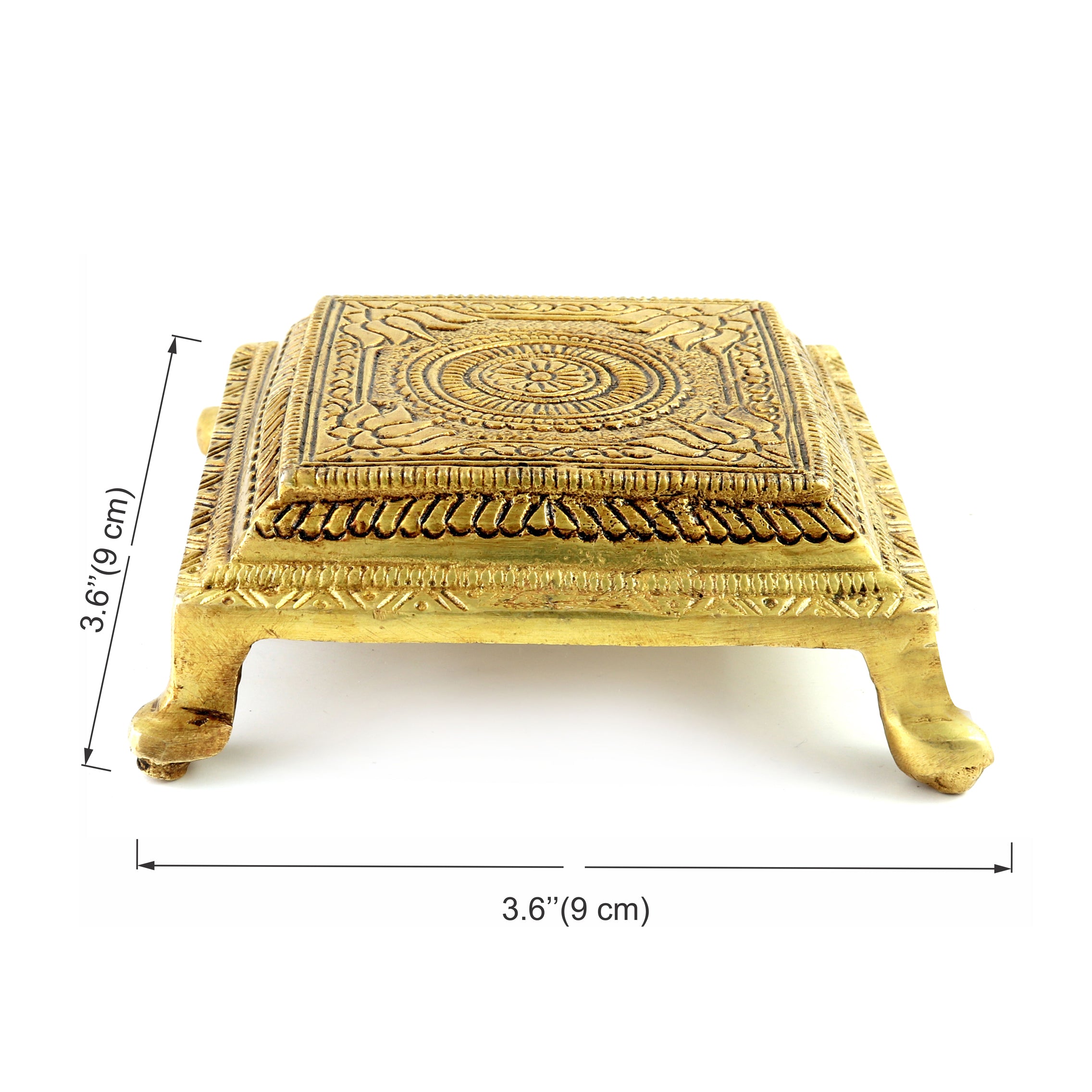 Brass Lotus Engraved 3.5 Inches Pooja Chowki, Chowki for God Idols, Temple Decor
