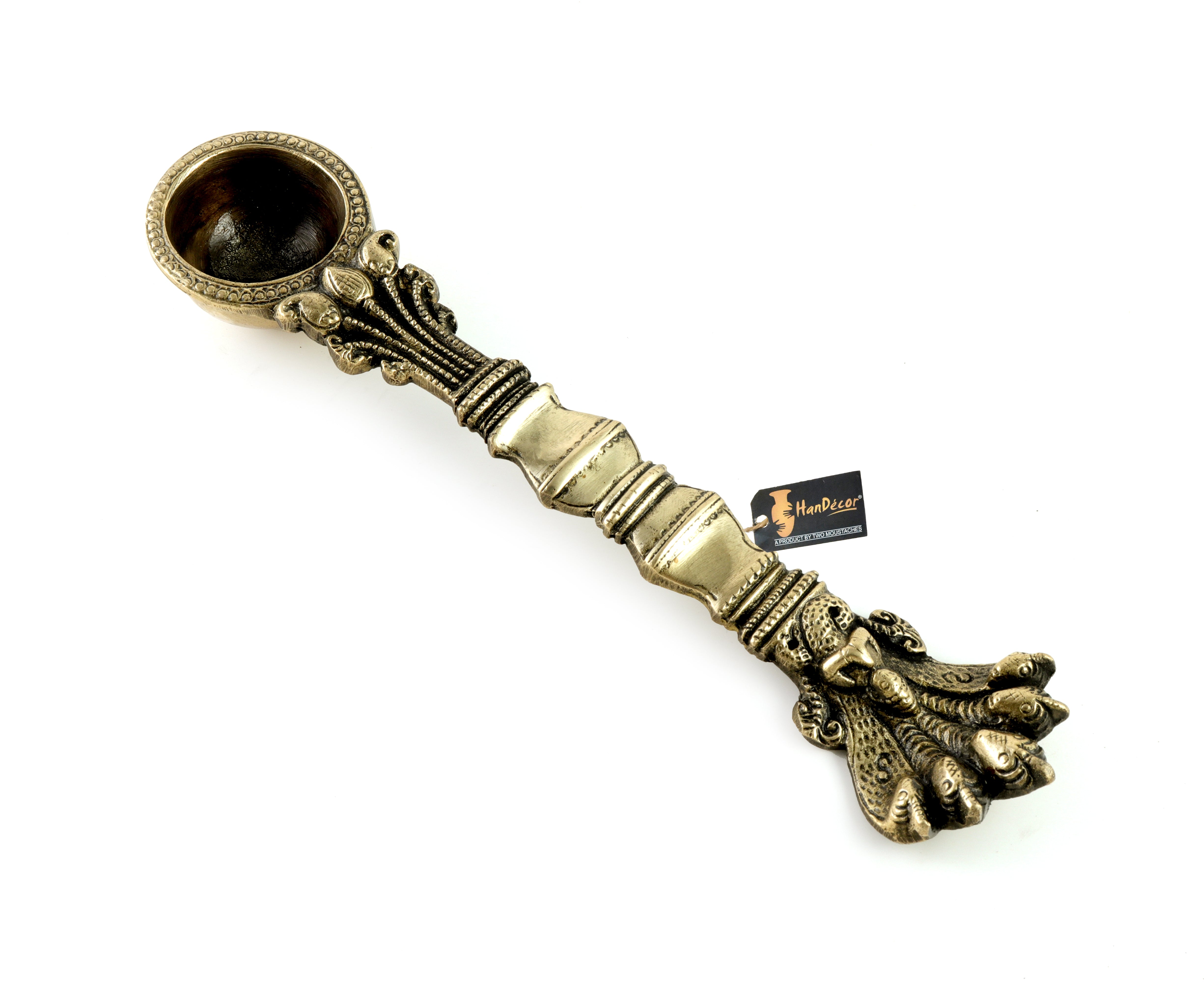 Brass Sheshnag Design Hawan Spoon for Pouring Ghee In Hawan Kund, Antique White