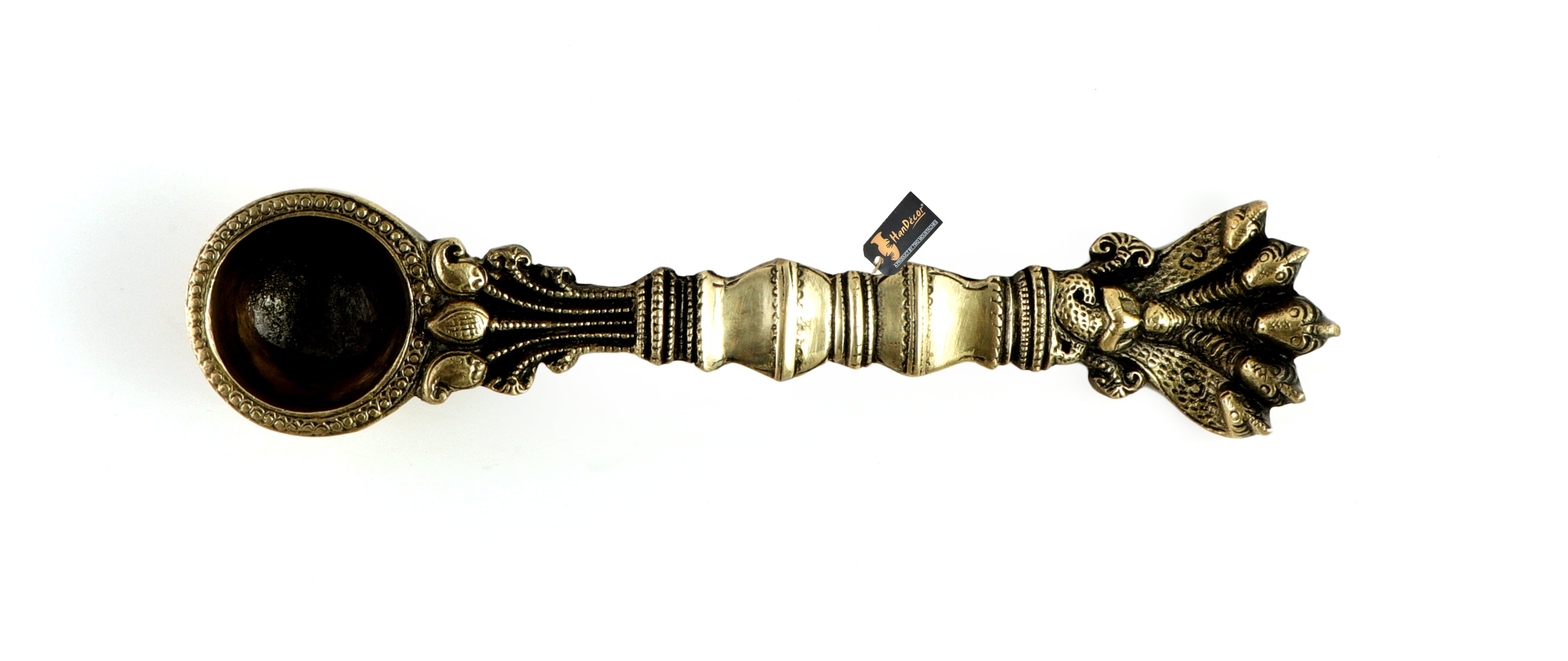 Brass Sheshnag Design Hawan Spoon for Pouring Ghee In Hawan Kund, Antique White