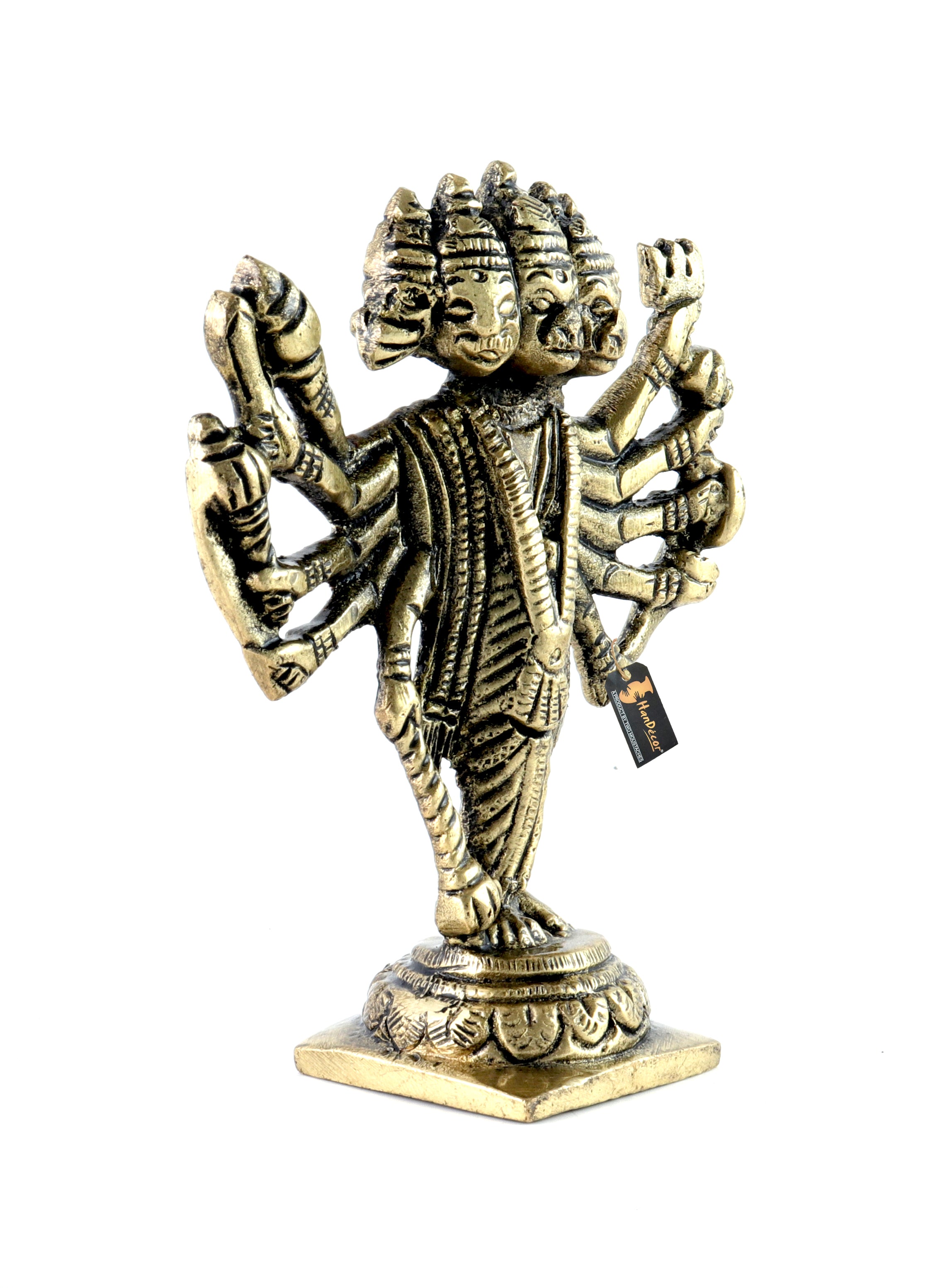 Brass Standing Panchmukhi Hanuman Statue, Antique White Finished