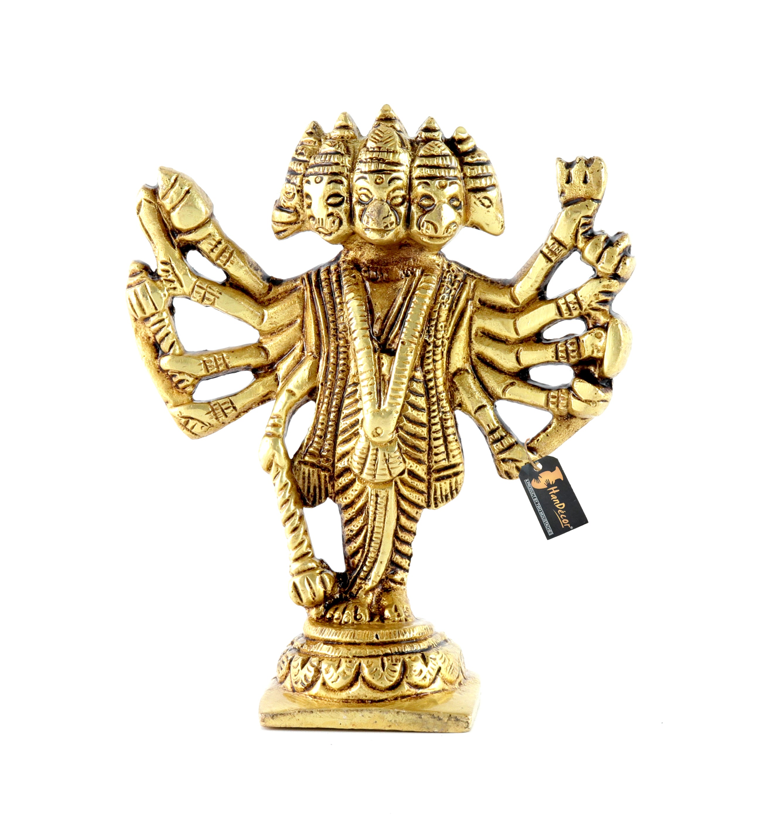 Brass Standing Panchmukhi Hanuman Statue, Antique Yellow