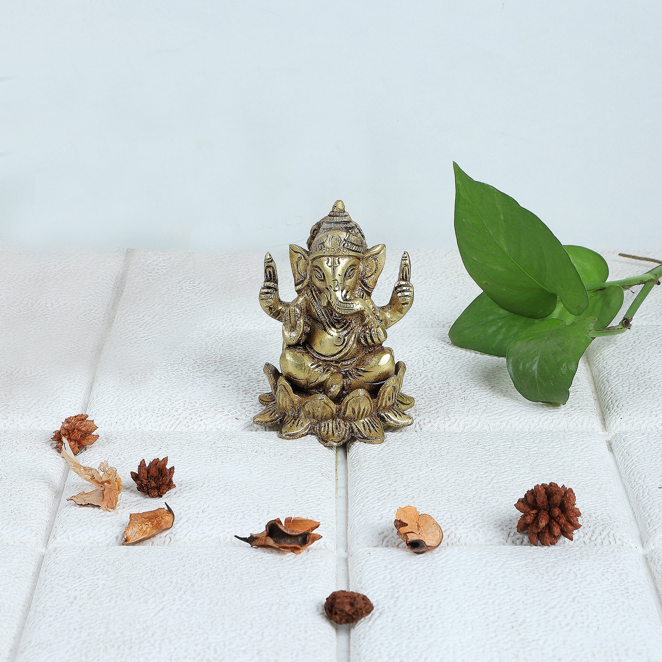 Brass Ganesha on Lotus Showpiece