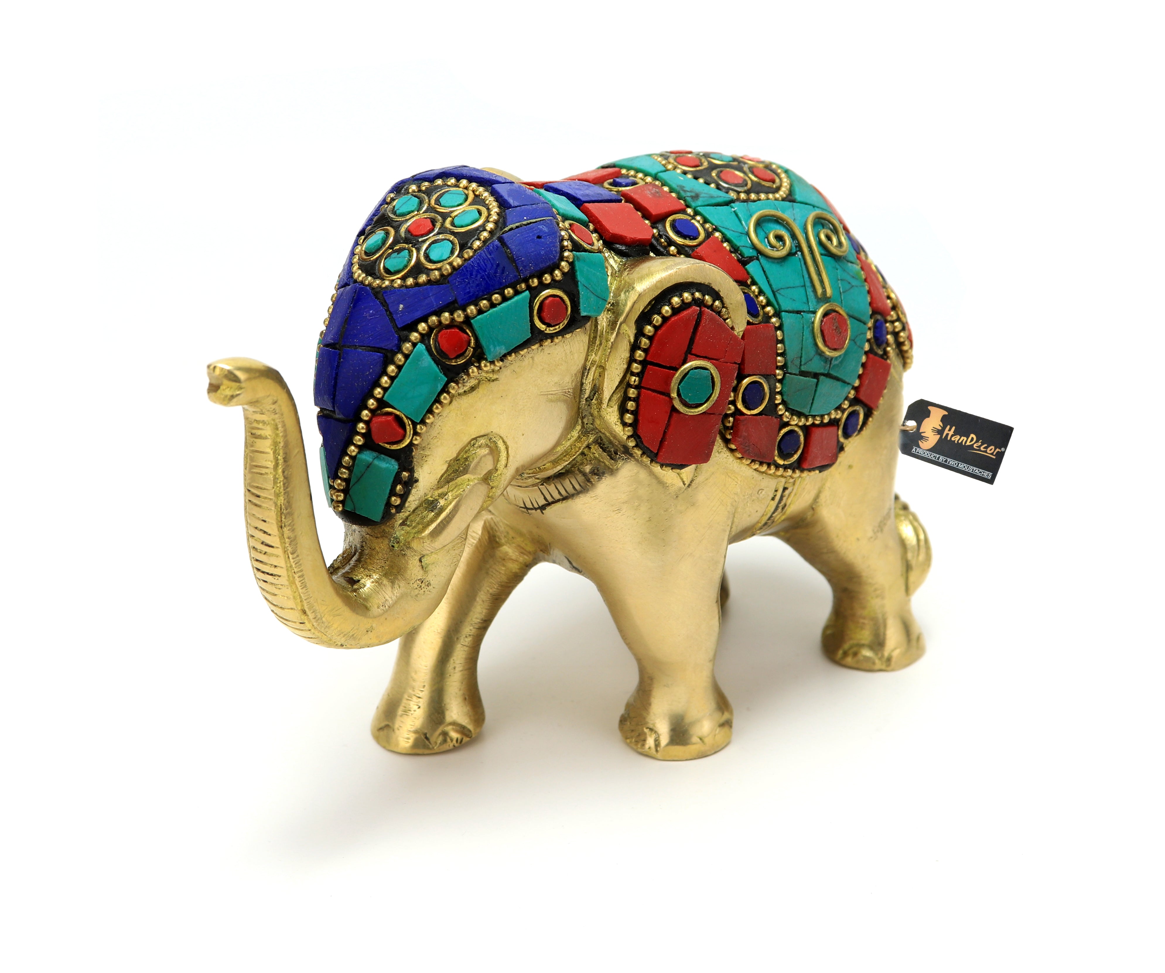Brass Gemstone Work 5 Inches Handcrafted Elephant Decor Showpiece