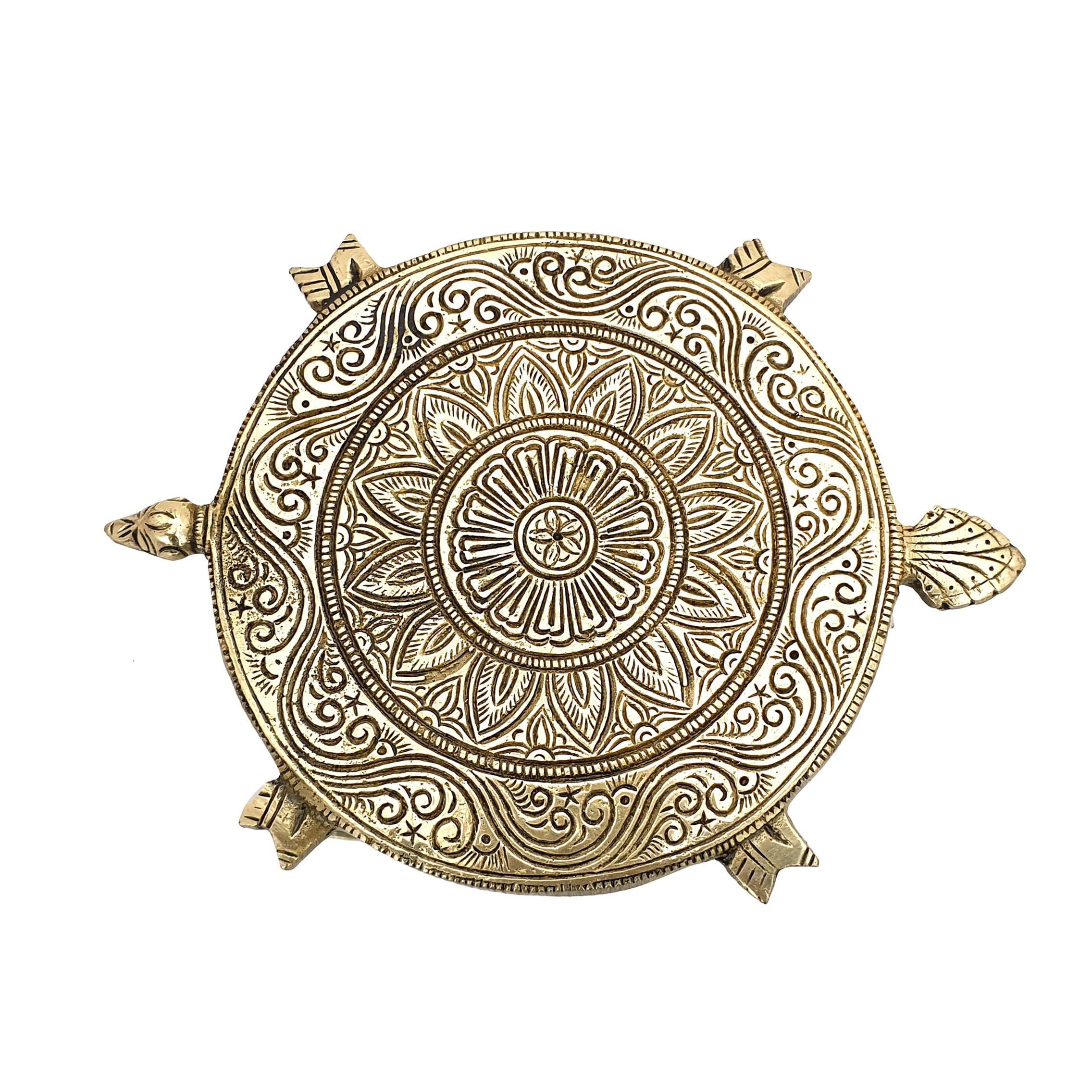 Brass Tortoise Design Ethnic Carved Pooja Chowki for Home Temple