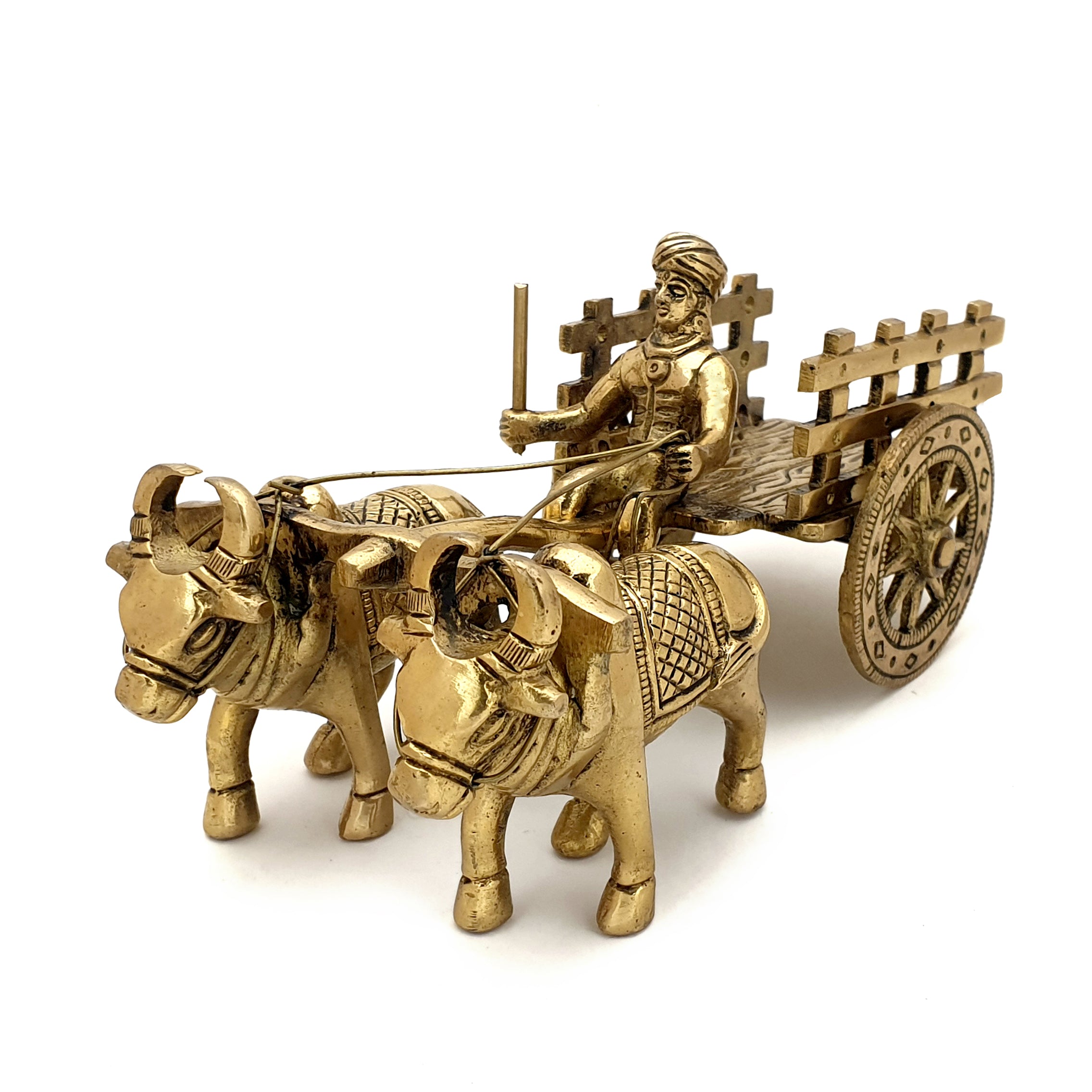 Brass 7.5 Inches Bullock Cart Showpiece, Showpiece for Home