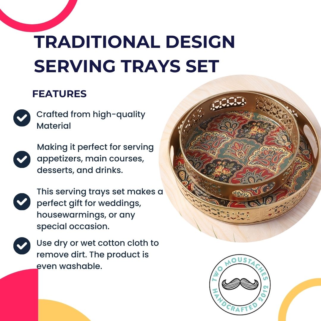 Traditional Design Serving Trays Set (8 Inches & 10 Inches), Serving Plates for Home