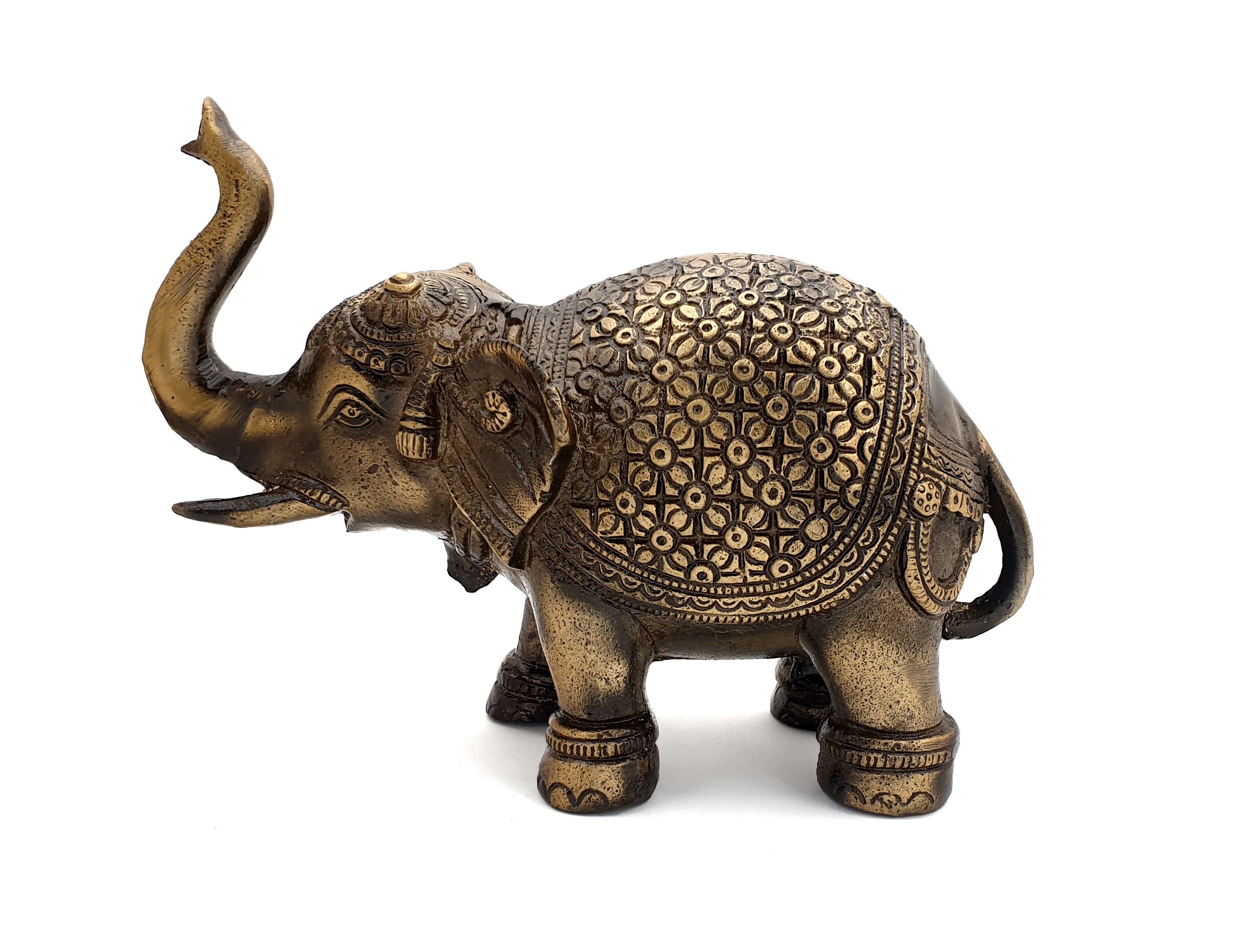 Metal 8 Inches Carved Elephant Showpiece