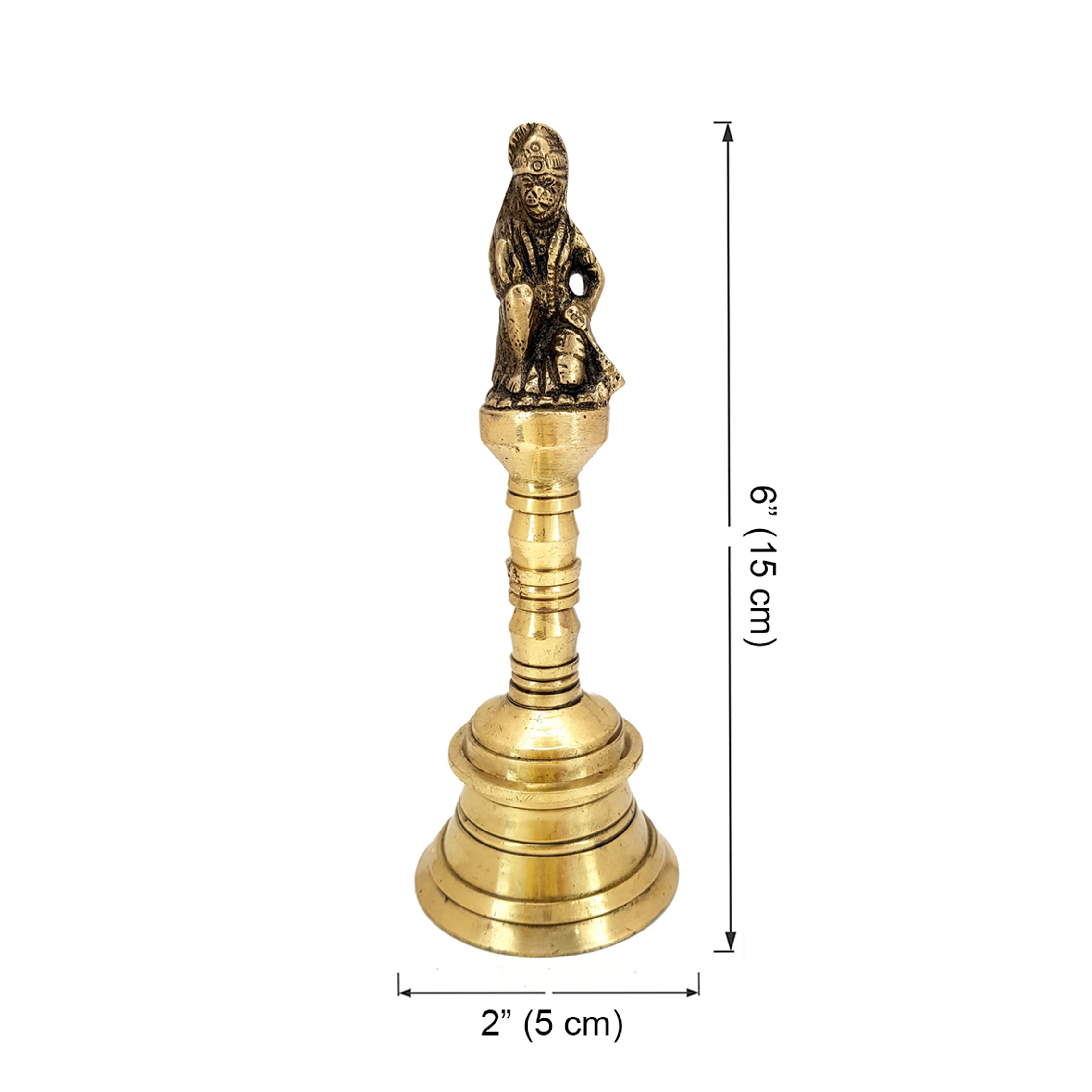 Brass 6 Inches Hanuman Pooja Hand Bell, Ghanti for Puja
