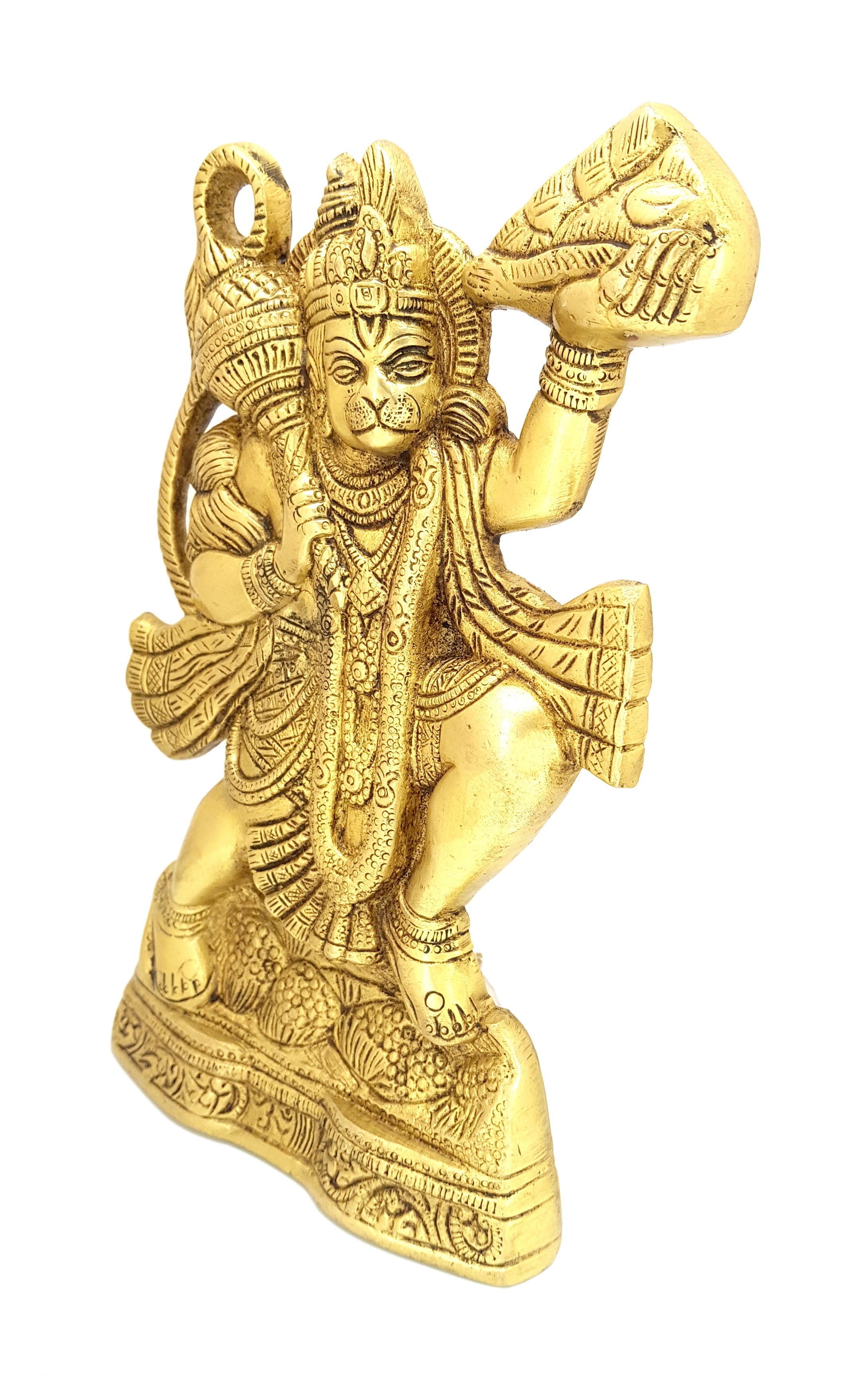 Brass 10 Inches Mahabali Hanuman with Sanjeevani Parvat Wall Hanging
