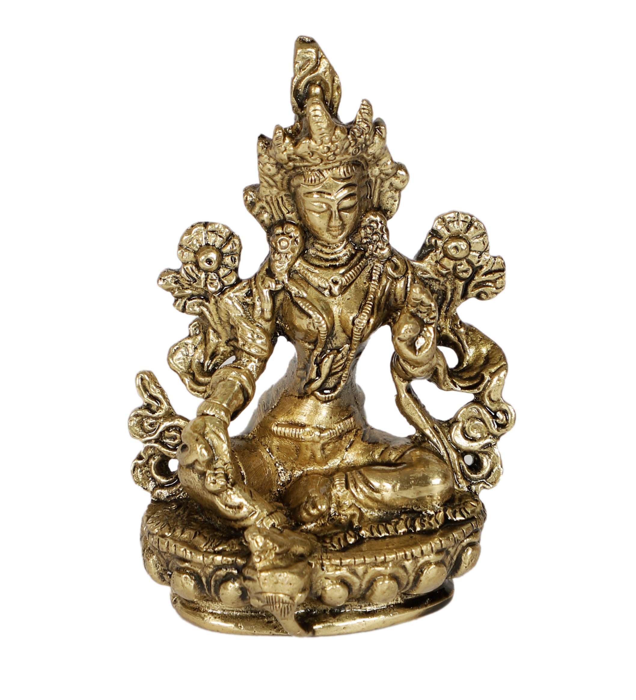 Brass Goddess Tara Devi 3.5 Inches Idol, Buddhist Goddess Tara Statue