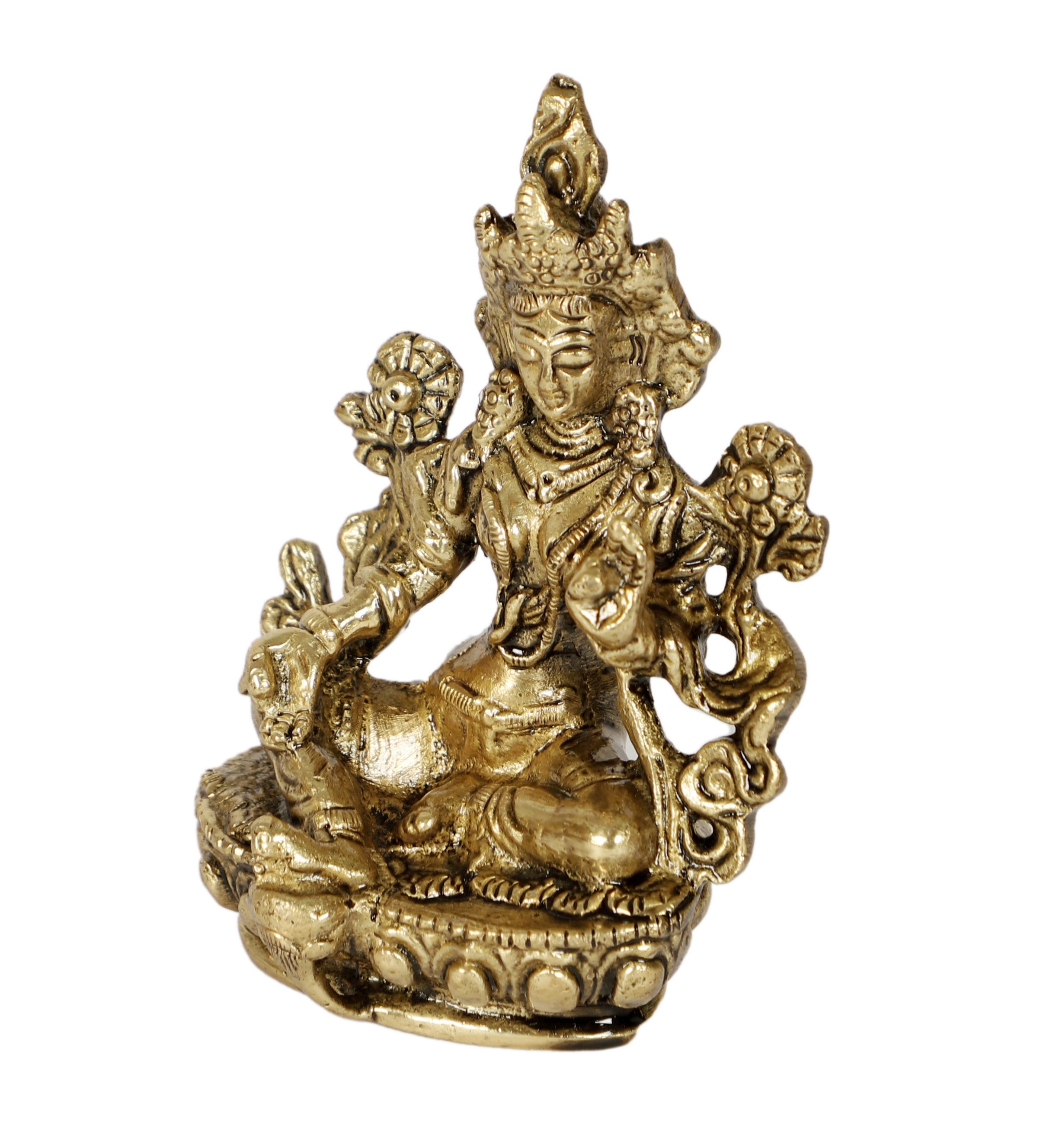 Brass Goddess Tara Devi 3.5 Inches Idol, Buddhist Goddess Tara Statue