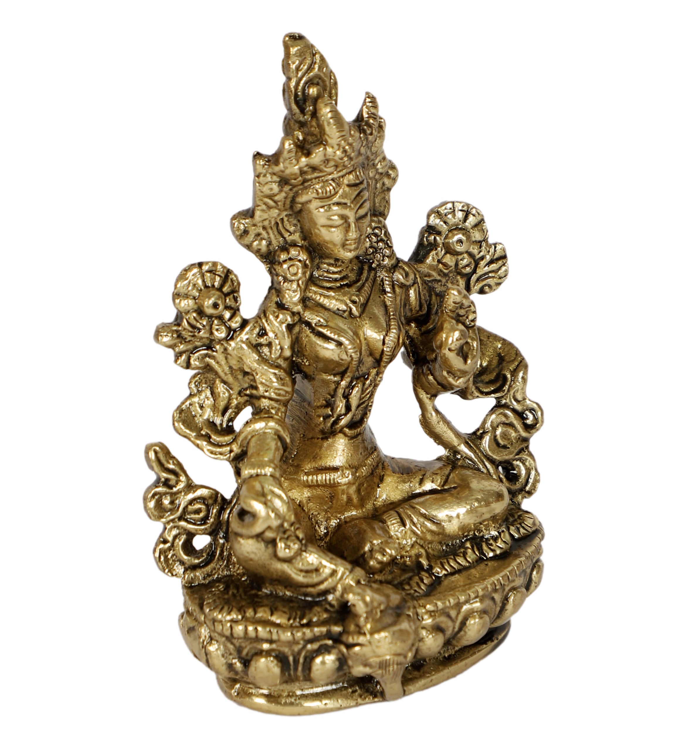 Brass Goddess Tara Devi 3.5 Inches Idol, Buddhist Goddess Tara Statue