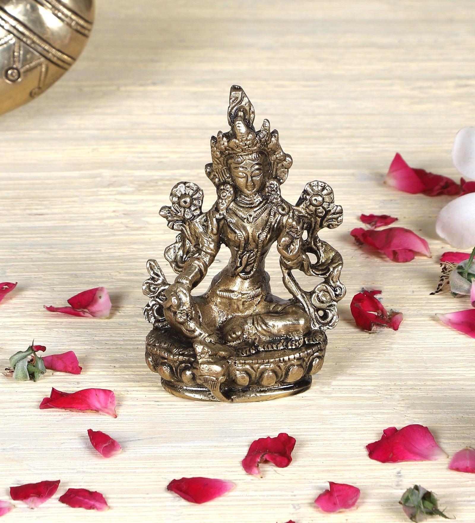 Brass Goddess Tara Devi 3.5 Inches Idol, Buddhist Goddess Tara Statue