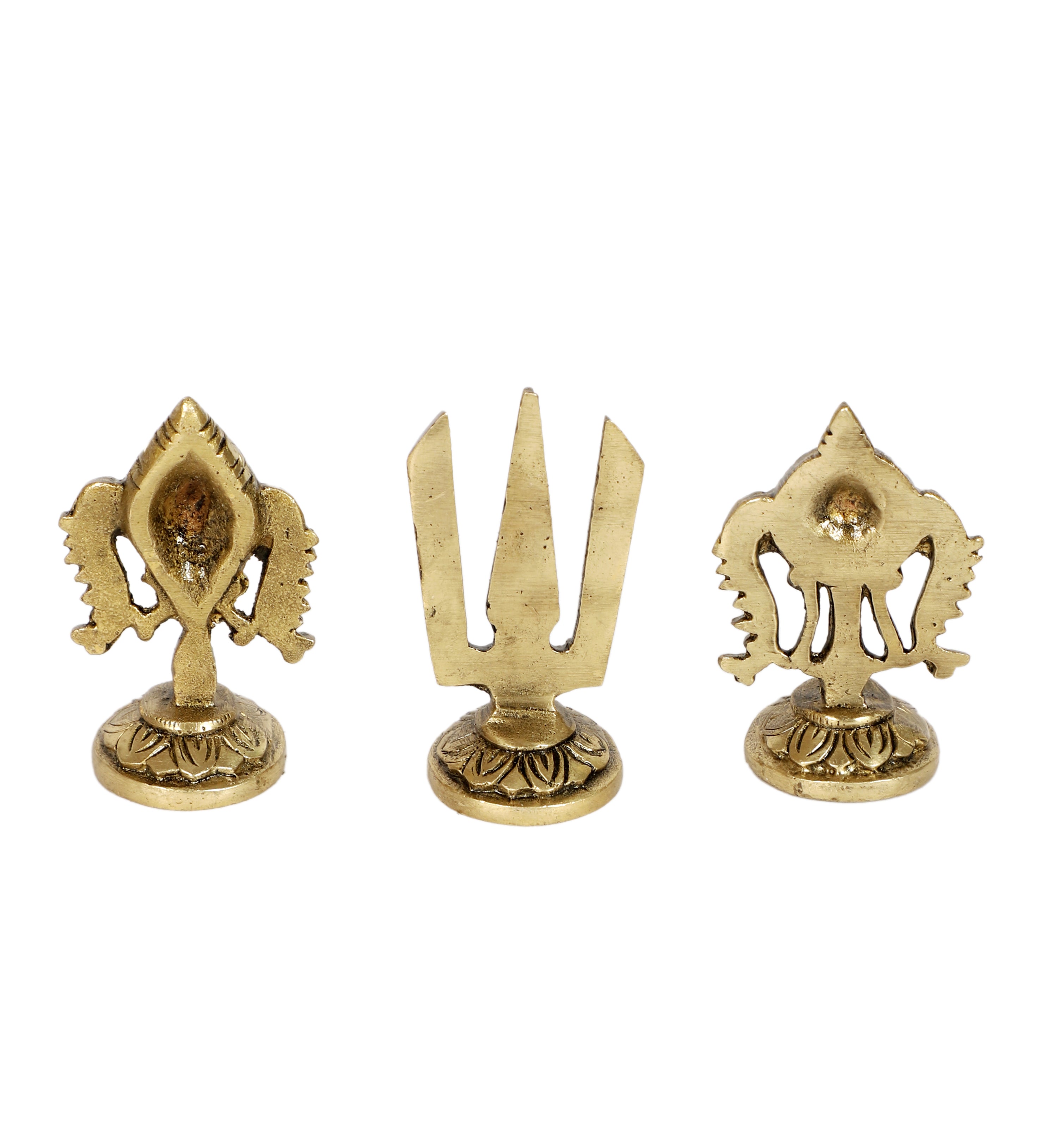 Brass 3 Inches Shankh Chakra Namah Idol Set, Brass Shankh Chakra Tilak