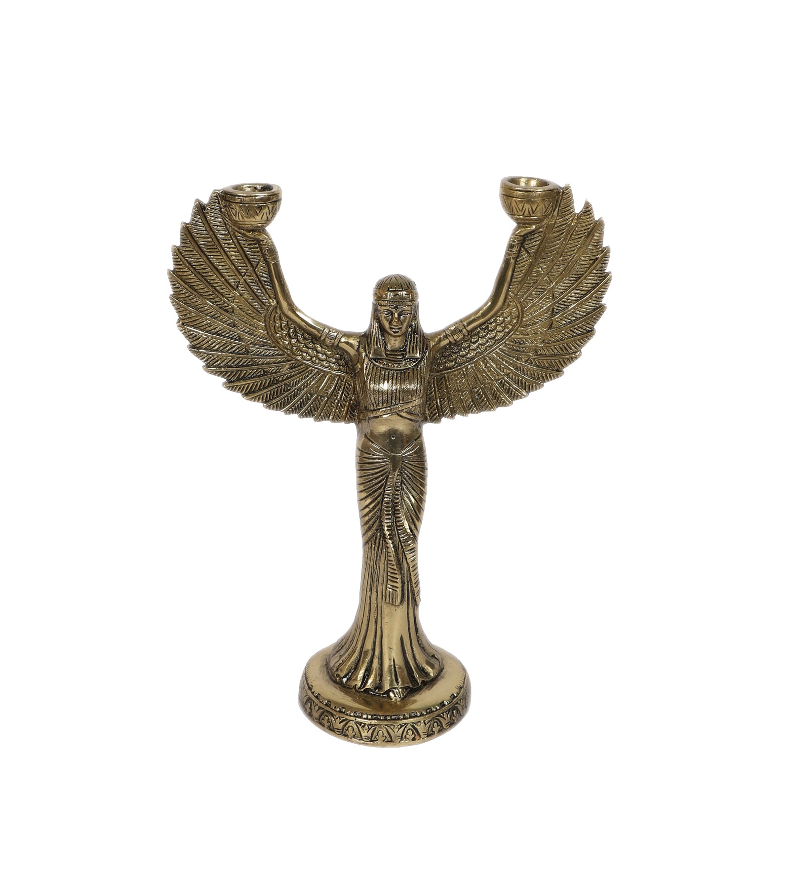 Goddess Isis Brass 11.5 Inches Statue with Candle Holder, Brass Egyptian Godess Statue