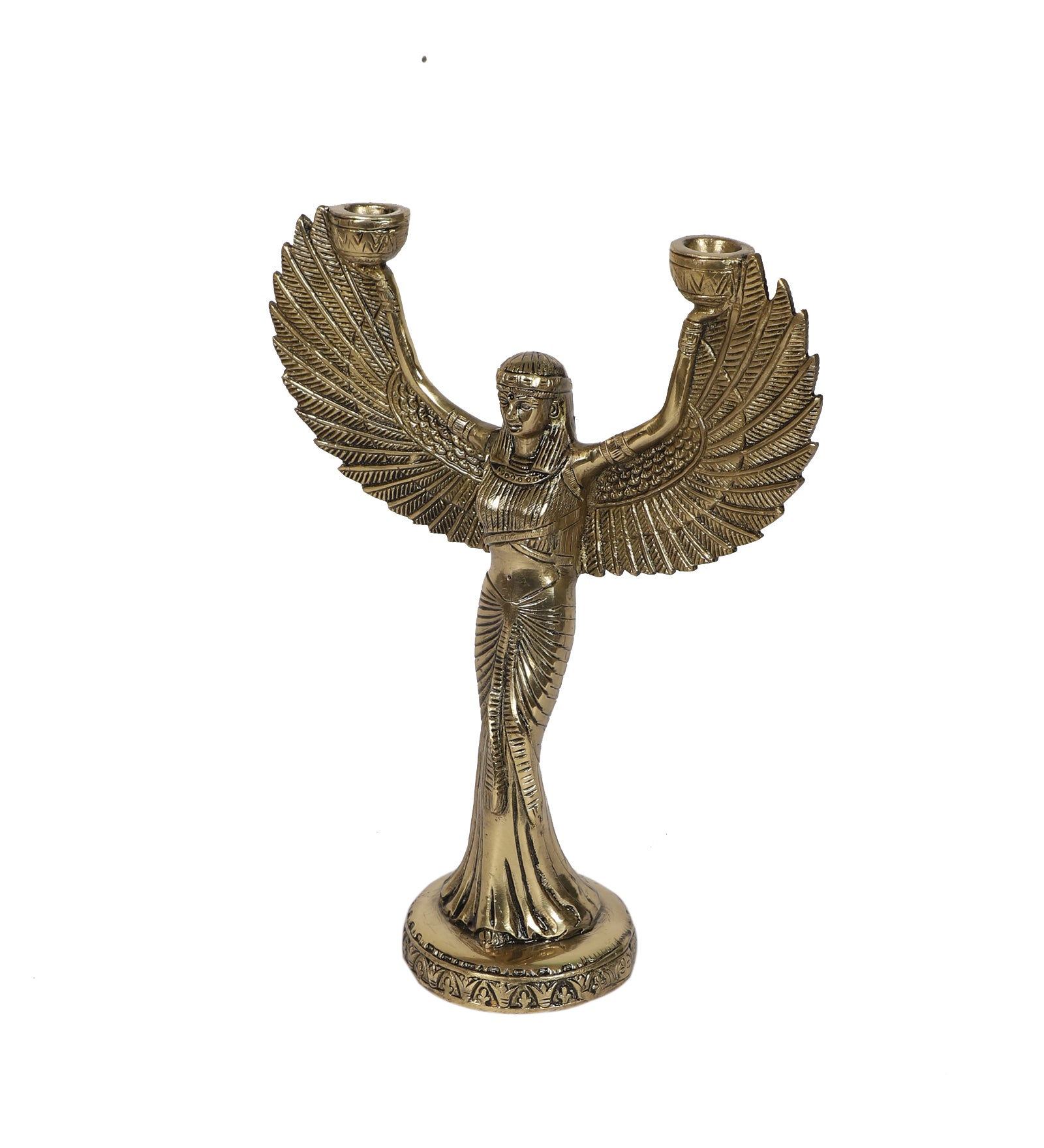 Goddess Isis Brass 11.5 Inches Statue with Candle Holder, Brass Egyptian Godess Statue
