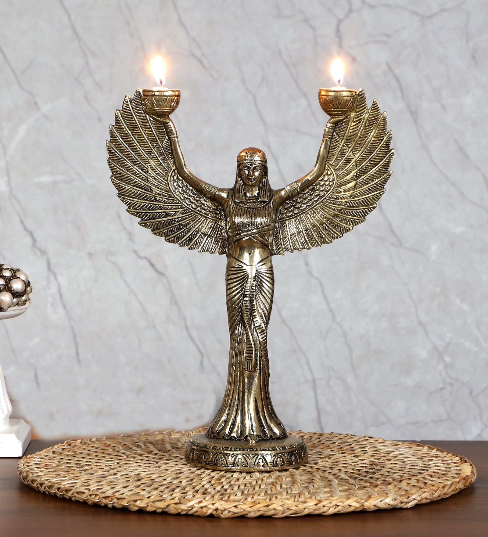 Goddess Isis Brass 11.5 Inches Statue with Candle Holder, Brass Egyptian Godess Statue
