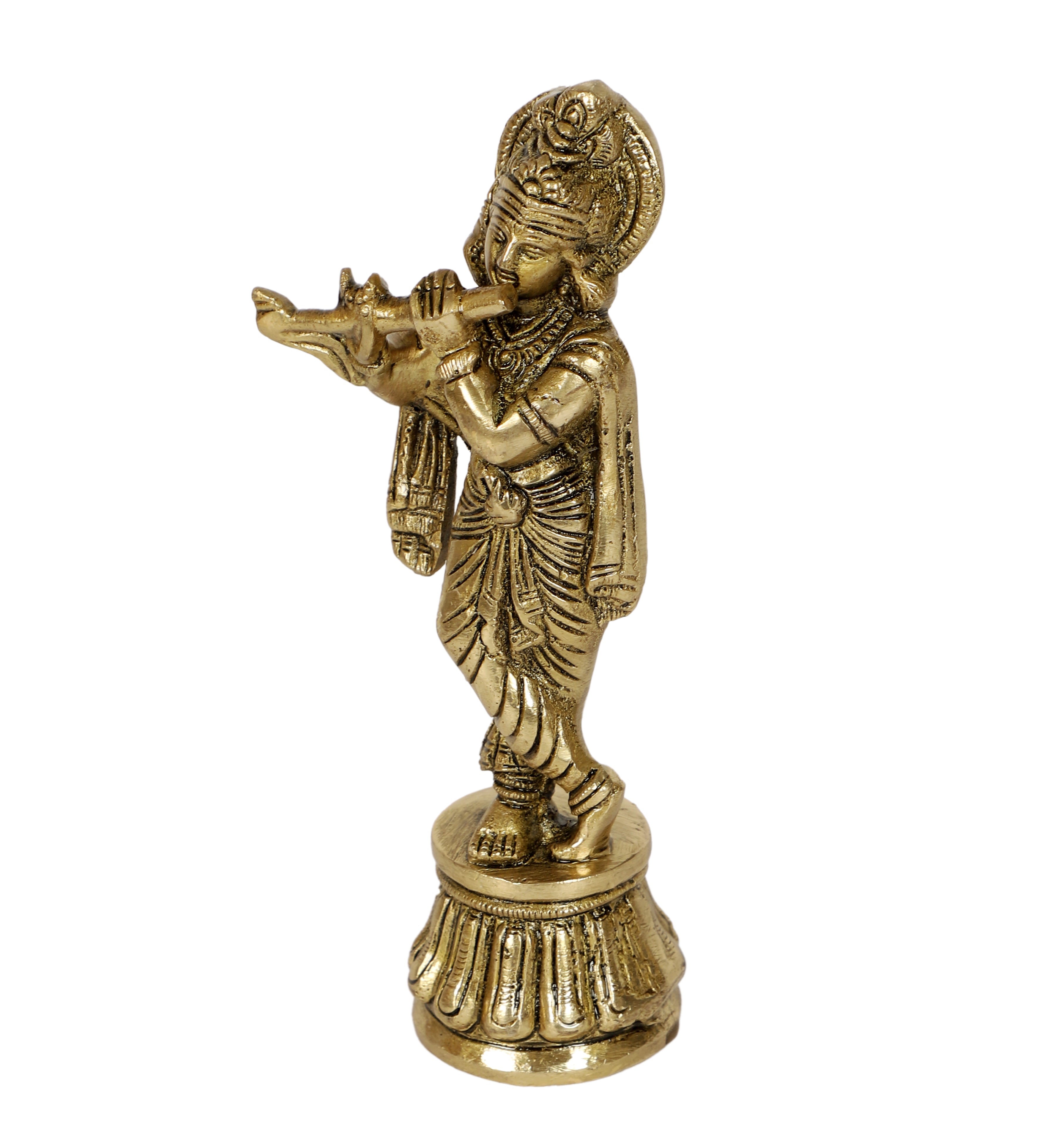 Brass Krishna Playing Flute 7 Inches Statue, Brass Krishna Statue for Home Temple, Brass Krishna Idol, Antique White