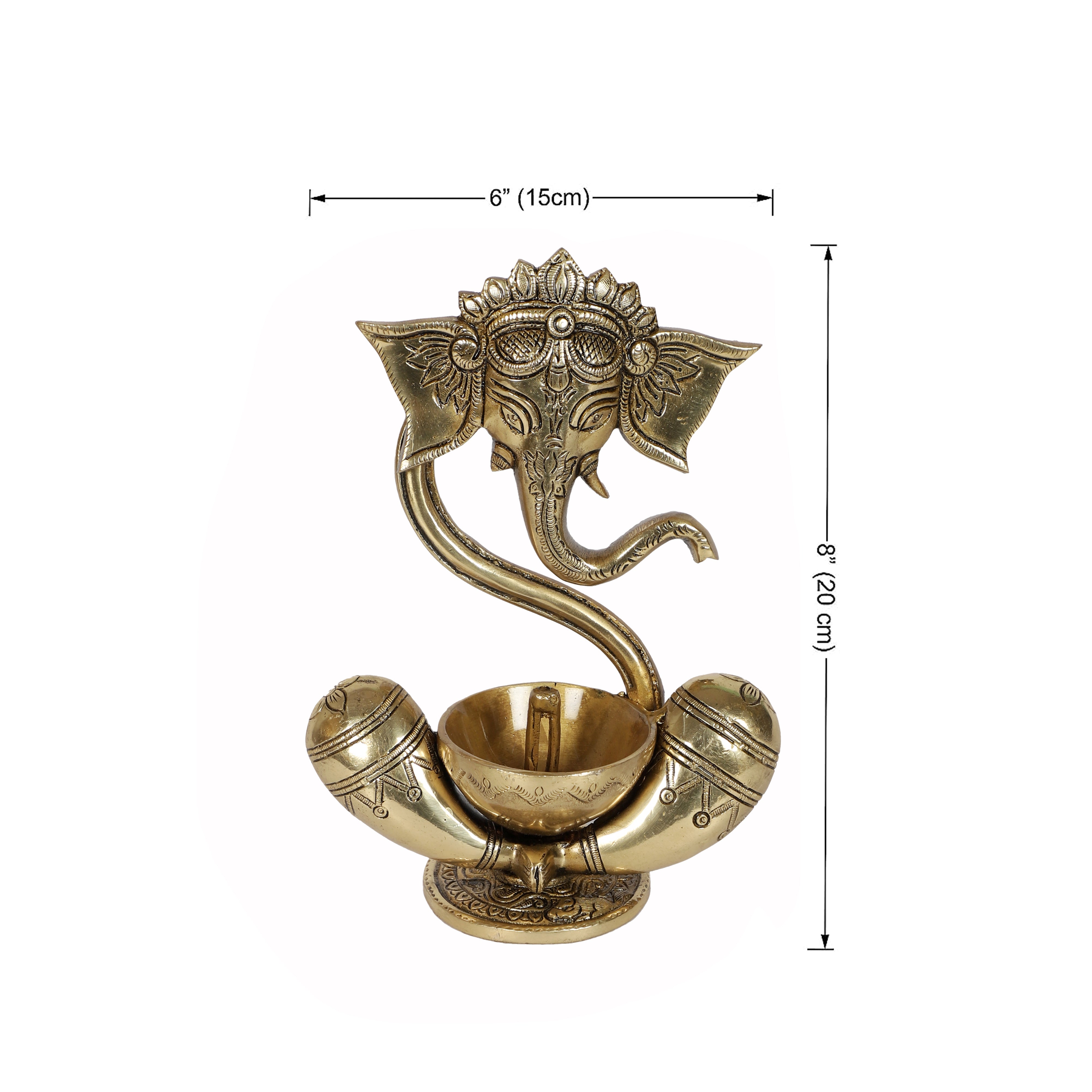 Brass 8 Inches Ganesha with Diya on Lap, Brass Ganesha Diya