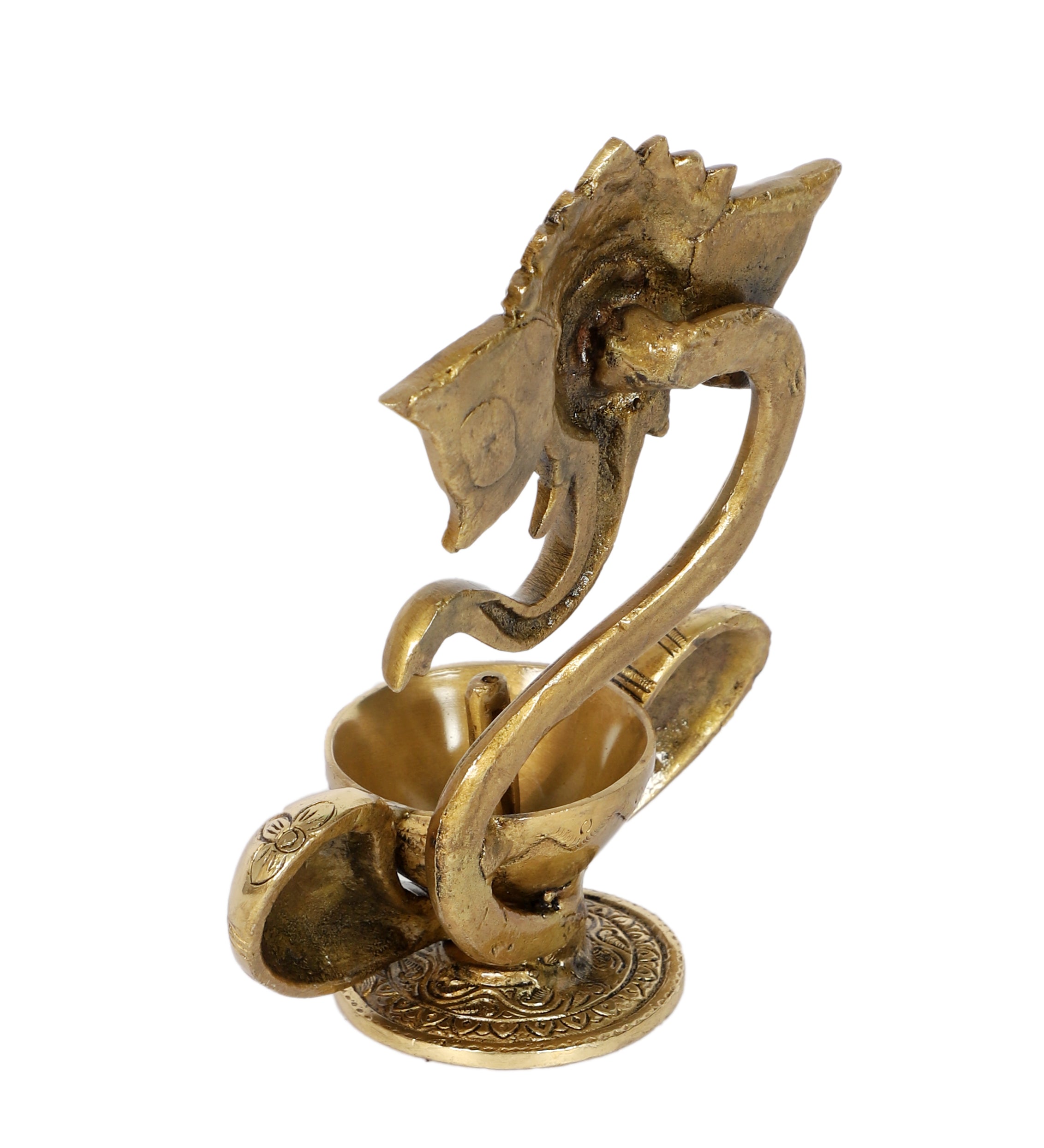 Brass 8 Inches Ganesha with Diya on Lap, Brass Ganesha Diya