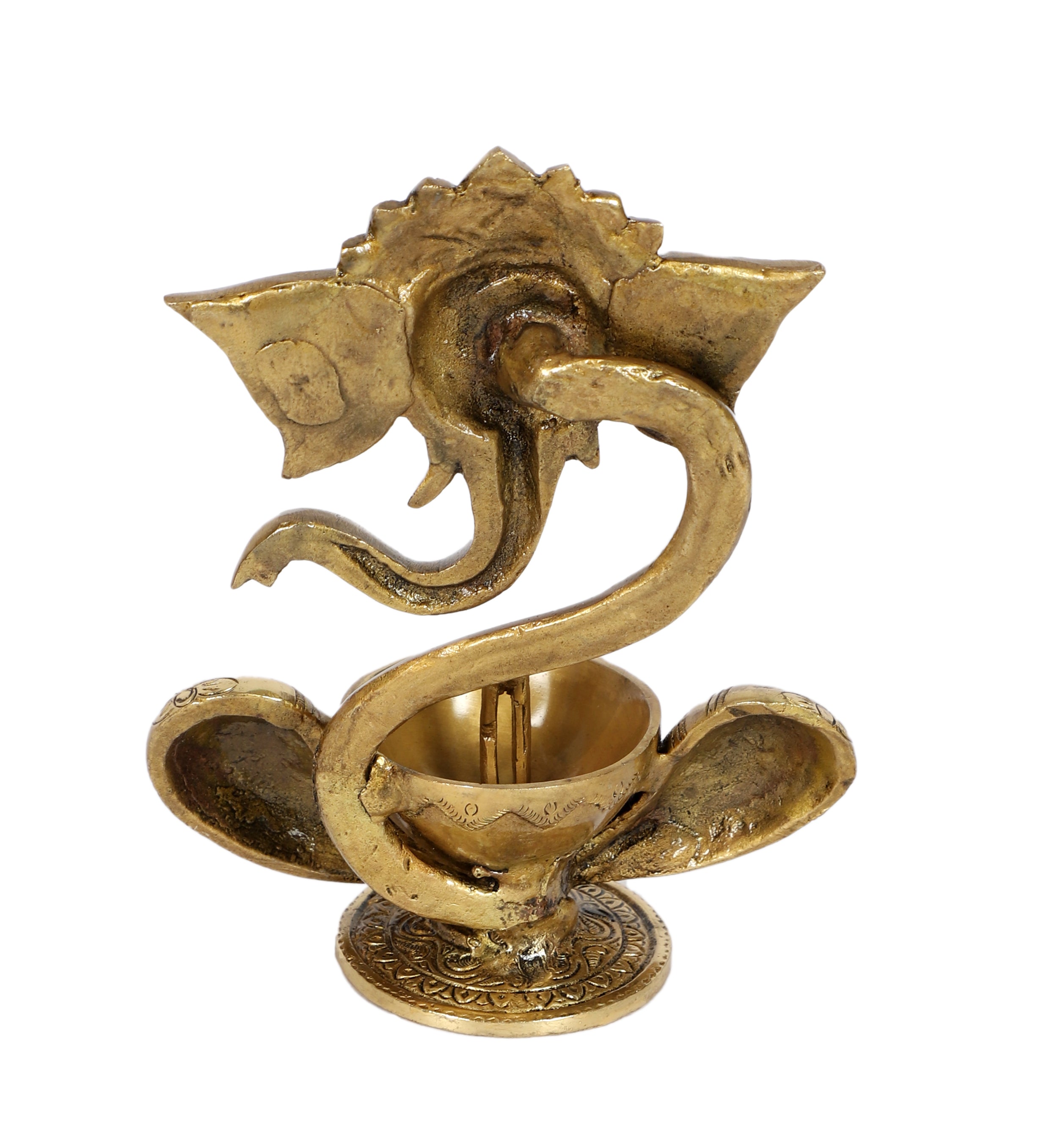 Brass 8 Inches Ganesha with Diya on Lap, Brass Ganesha Diya