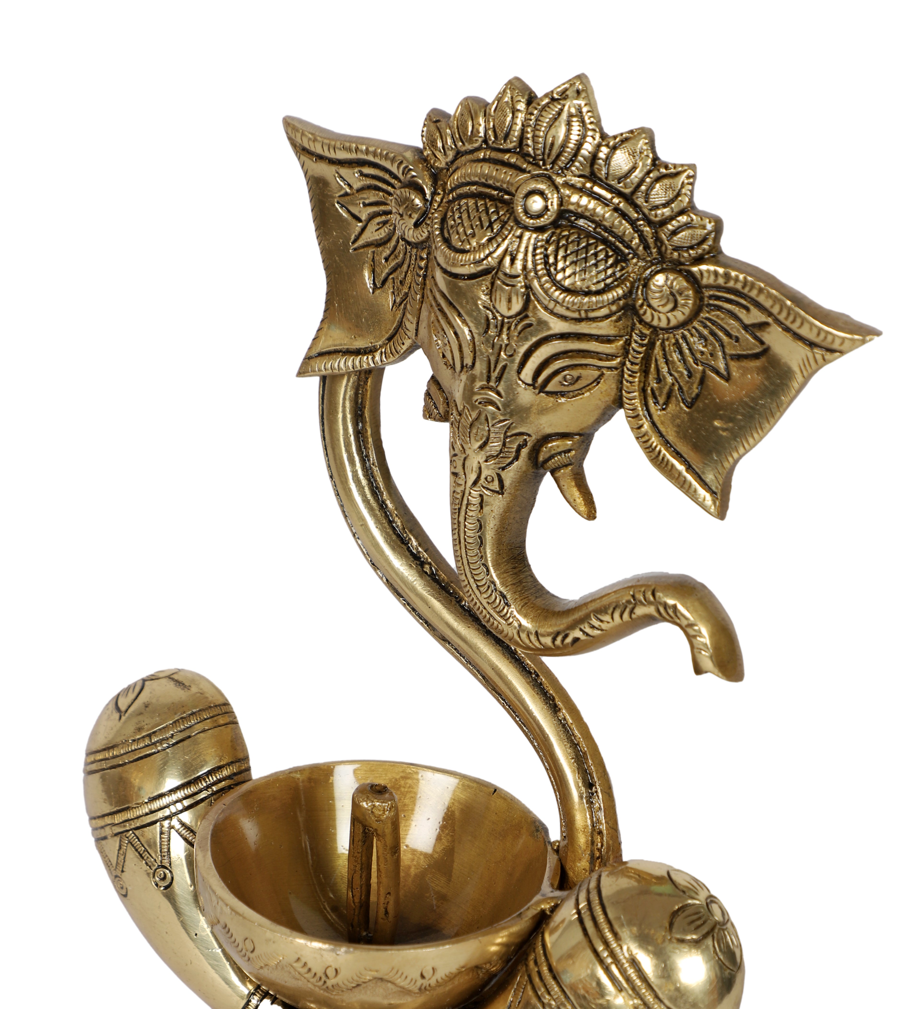 Brass 8 Inches Ganesha with Diya on Lap, Brass Ganesha Diya