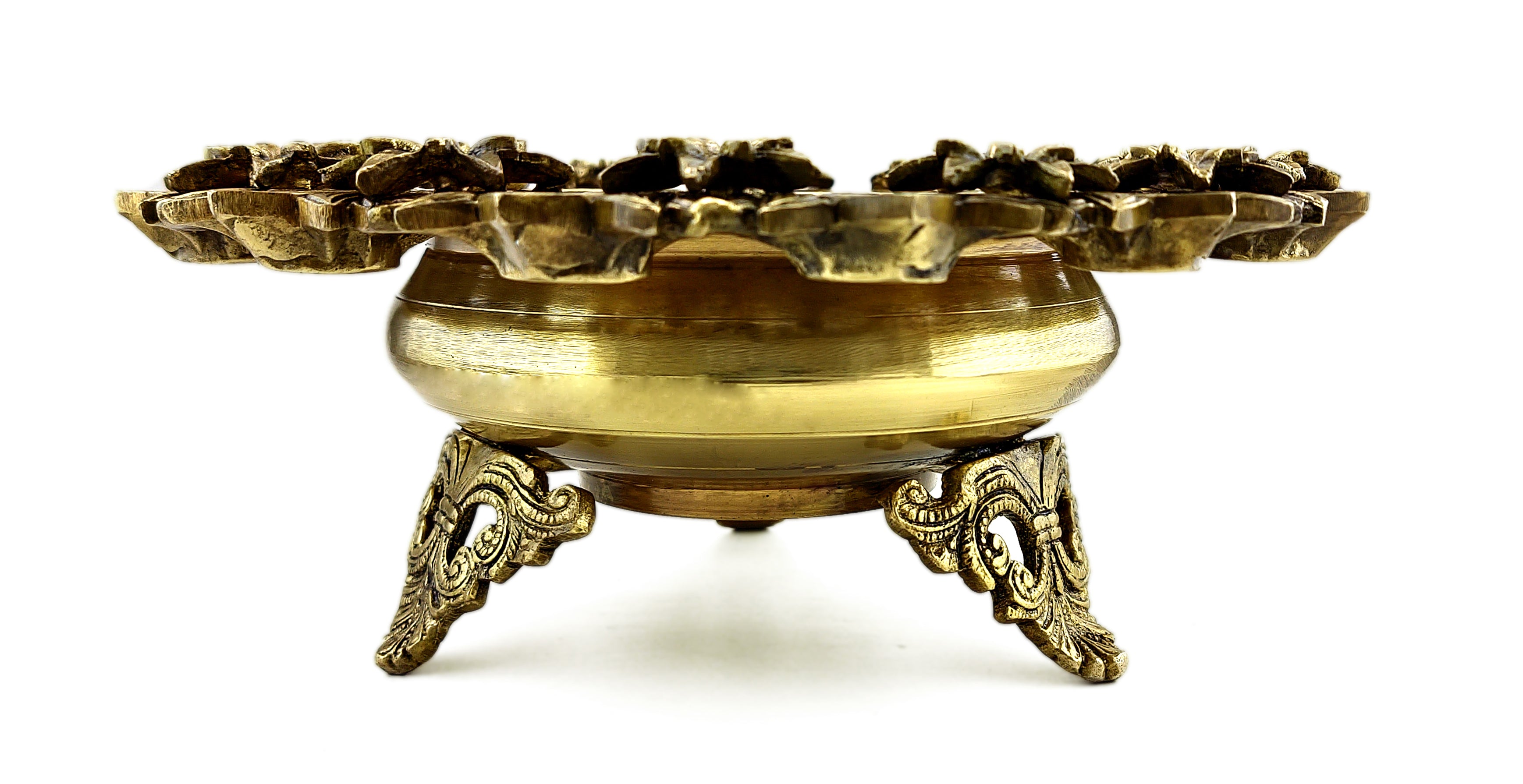 Brass 12 Inches Lotus Flower Design Urli Showpiece with 14 Diyas
