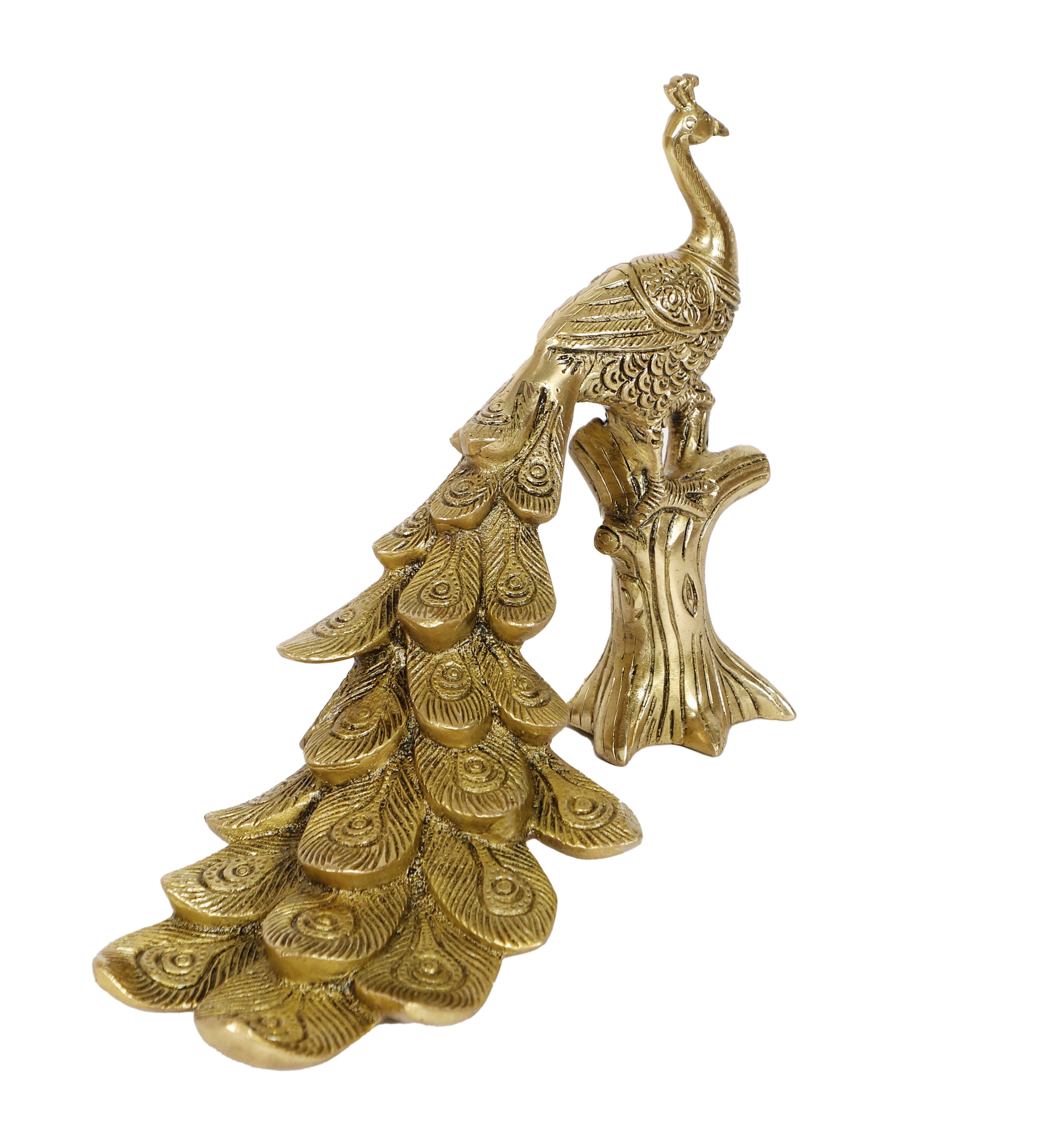 Brass Peacock On Tree 11 Inches Showpiece, Brass Peacock Statue