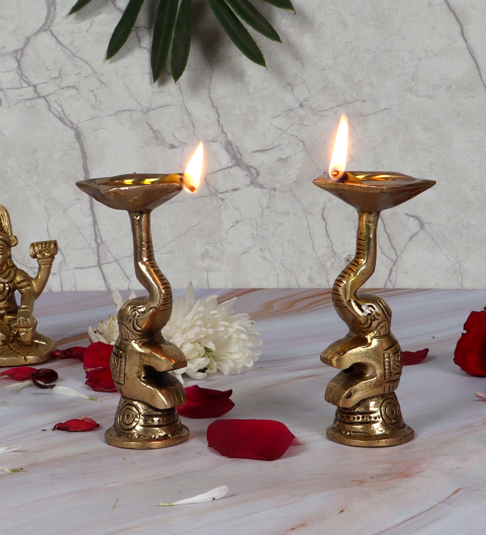 Brass 4 Inches Diya Over Elephant Trunk , Brass Diya , Brass Decorative Oil Lamps