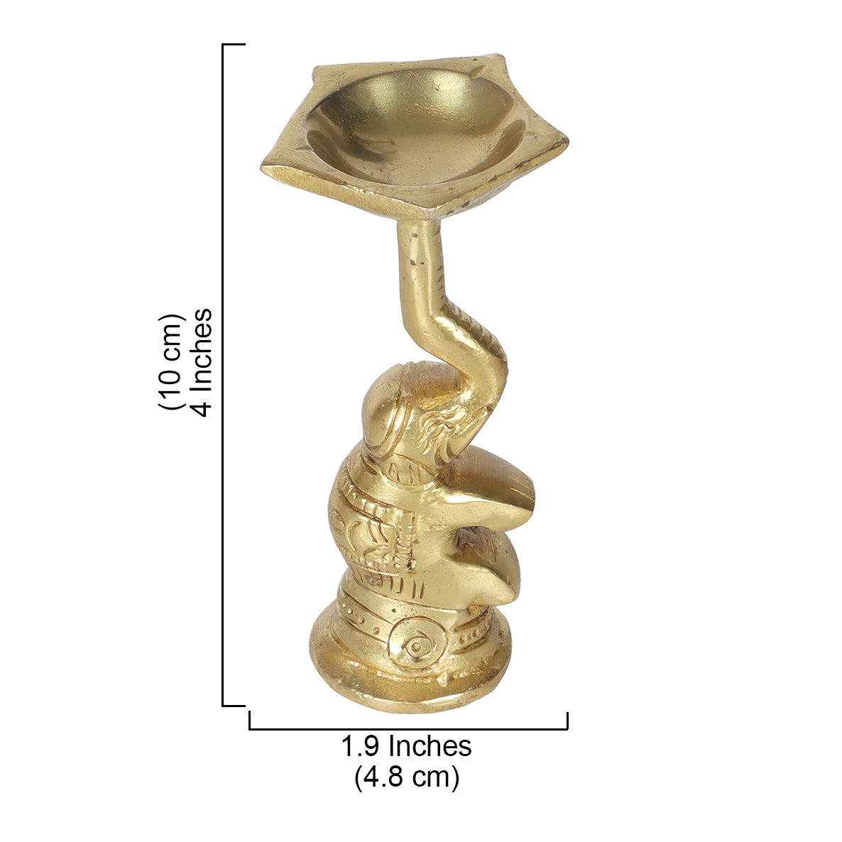 Brass 4 Inches Diya Pair Over Elephant Trunk , Brass Decorative Oil Lamps