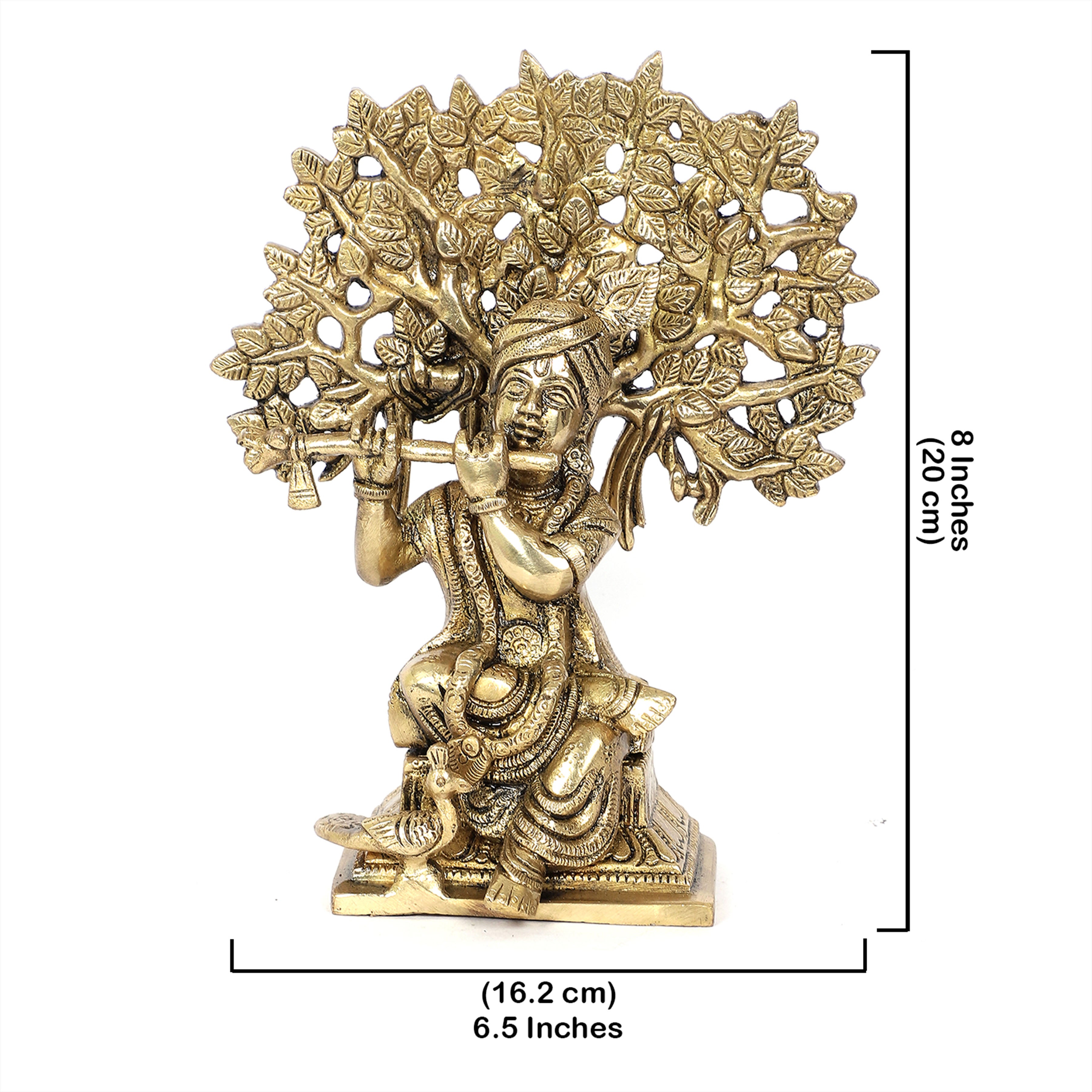 Brass Murli Krishna Sitting under The Tree Showpiece, Krishna Idol for Home Decor